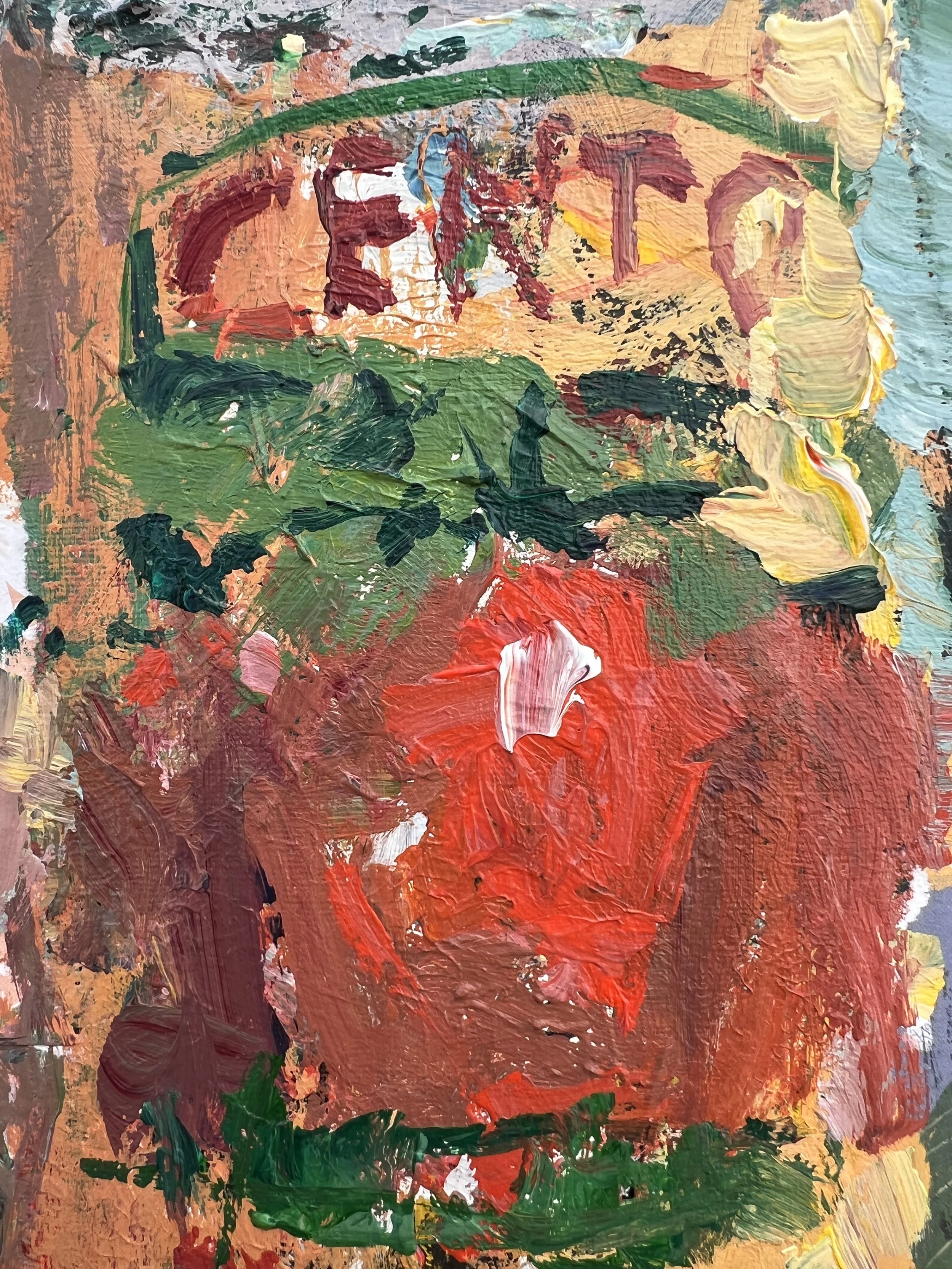 Brushwork detail of Loose expressive original painting of a Cento tomato paste can