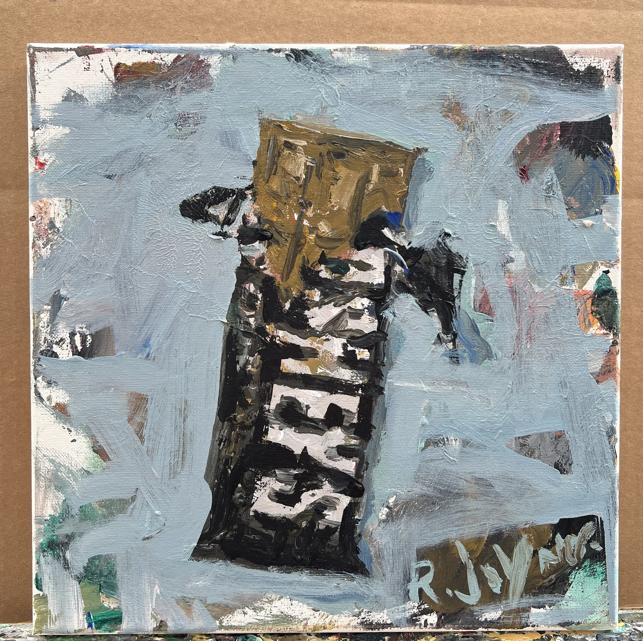 Loose expressive original painting of Hershey's chocolate bar in brown and silver wrapper on canvas - kitchen wall art shows all edges