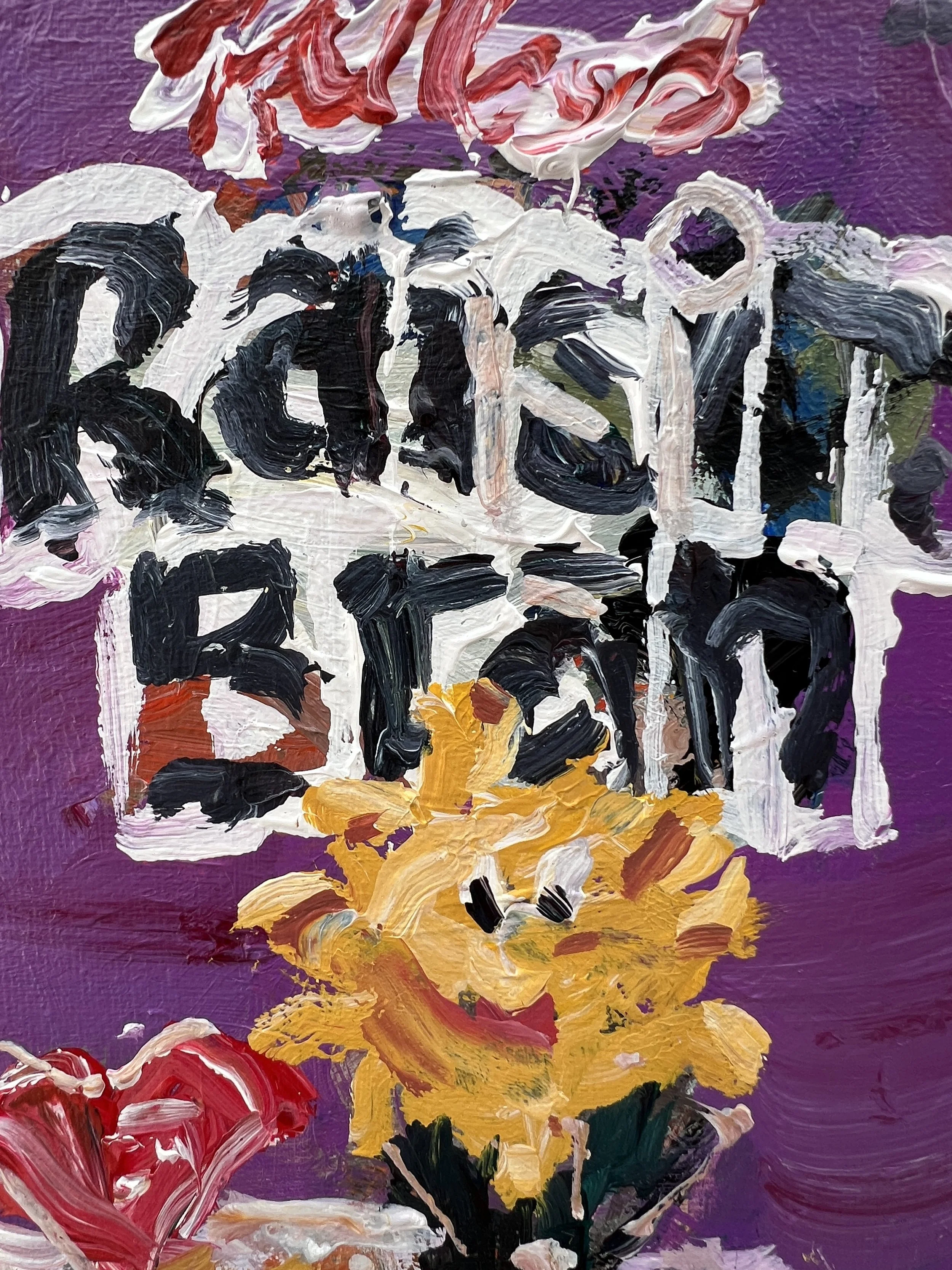Close-up detail of Loose expressive original painting of Raisin Bran cereal box