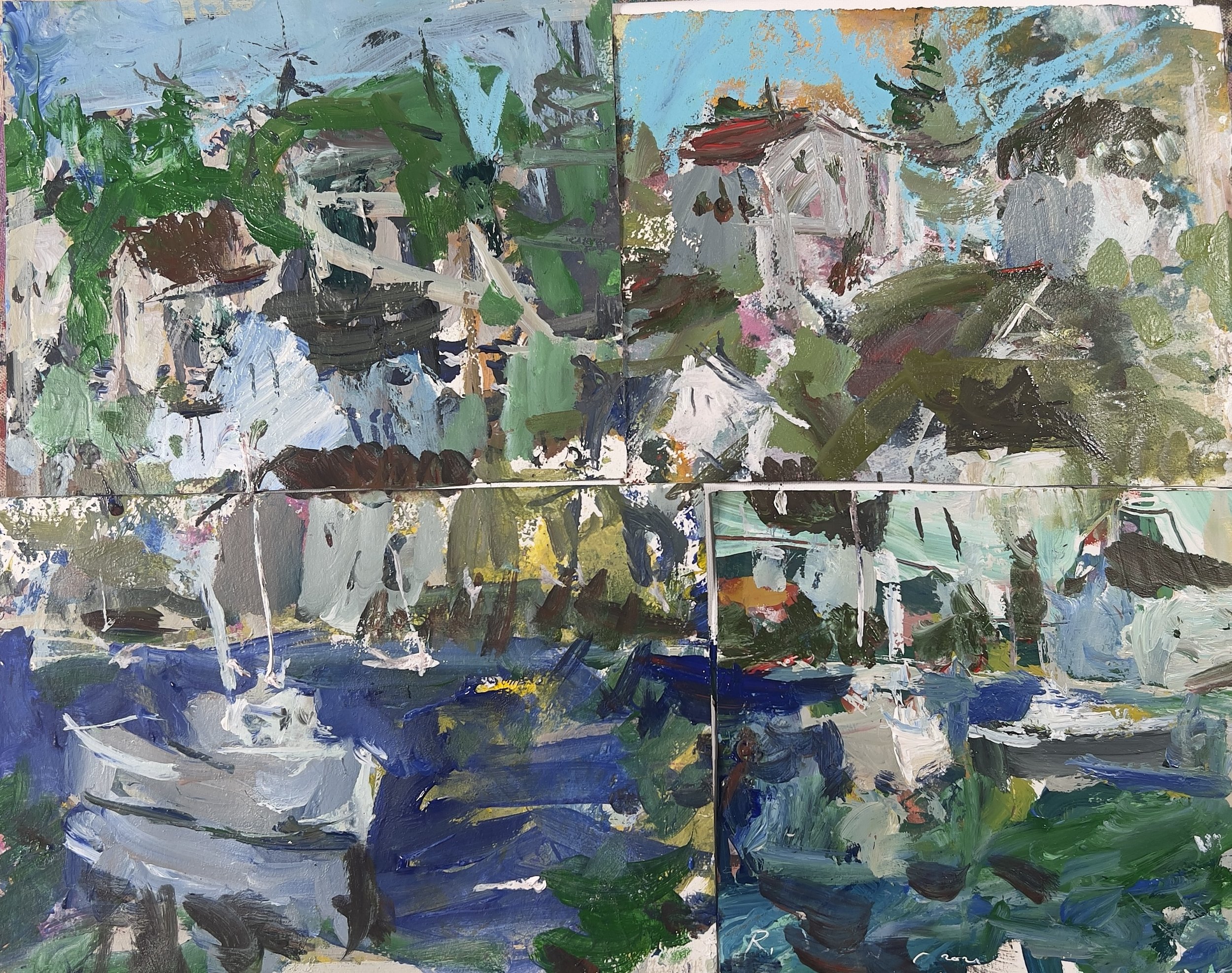Mixed media and college landscape painting