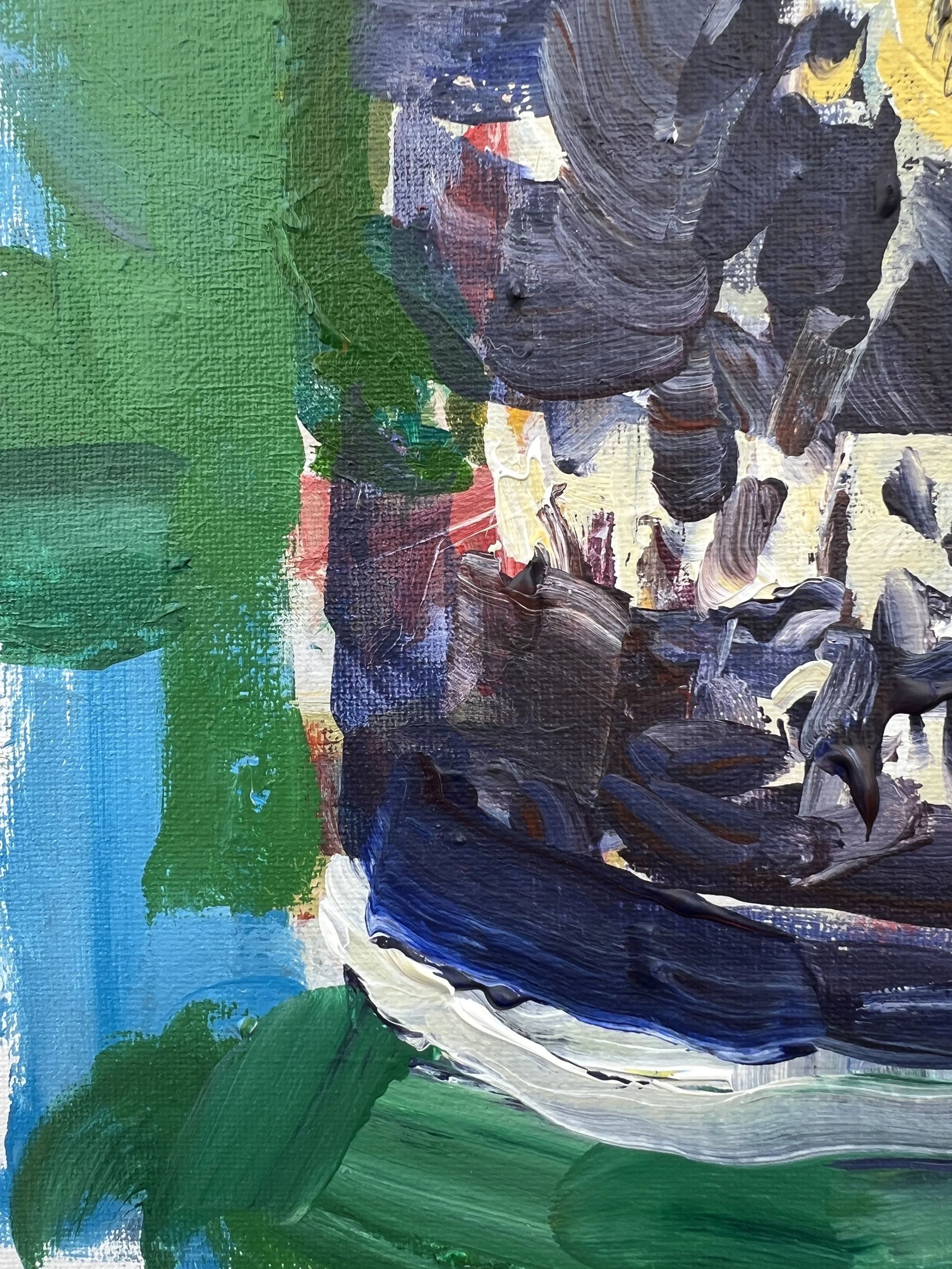 Texture detail of Bold expressive painting of Morton Salt blue canister