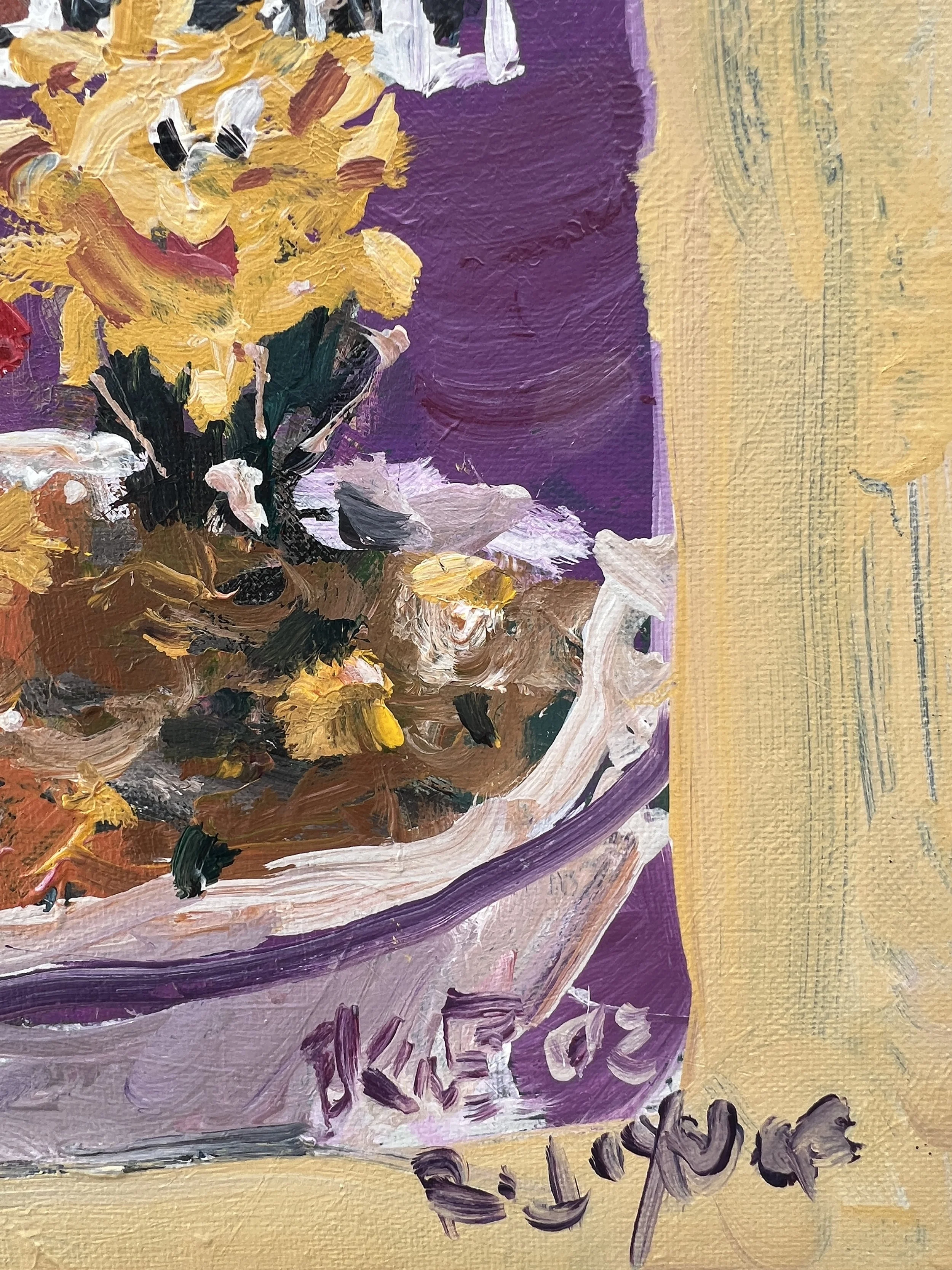 Texture detail of Loose expressive original painting of Raisin Bran cereal box