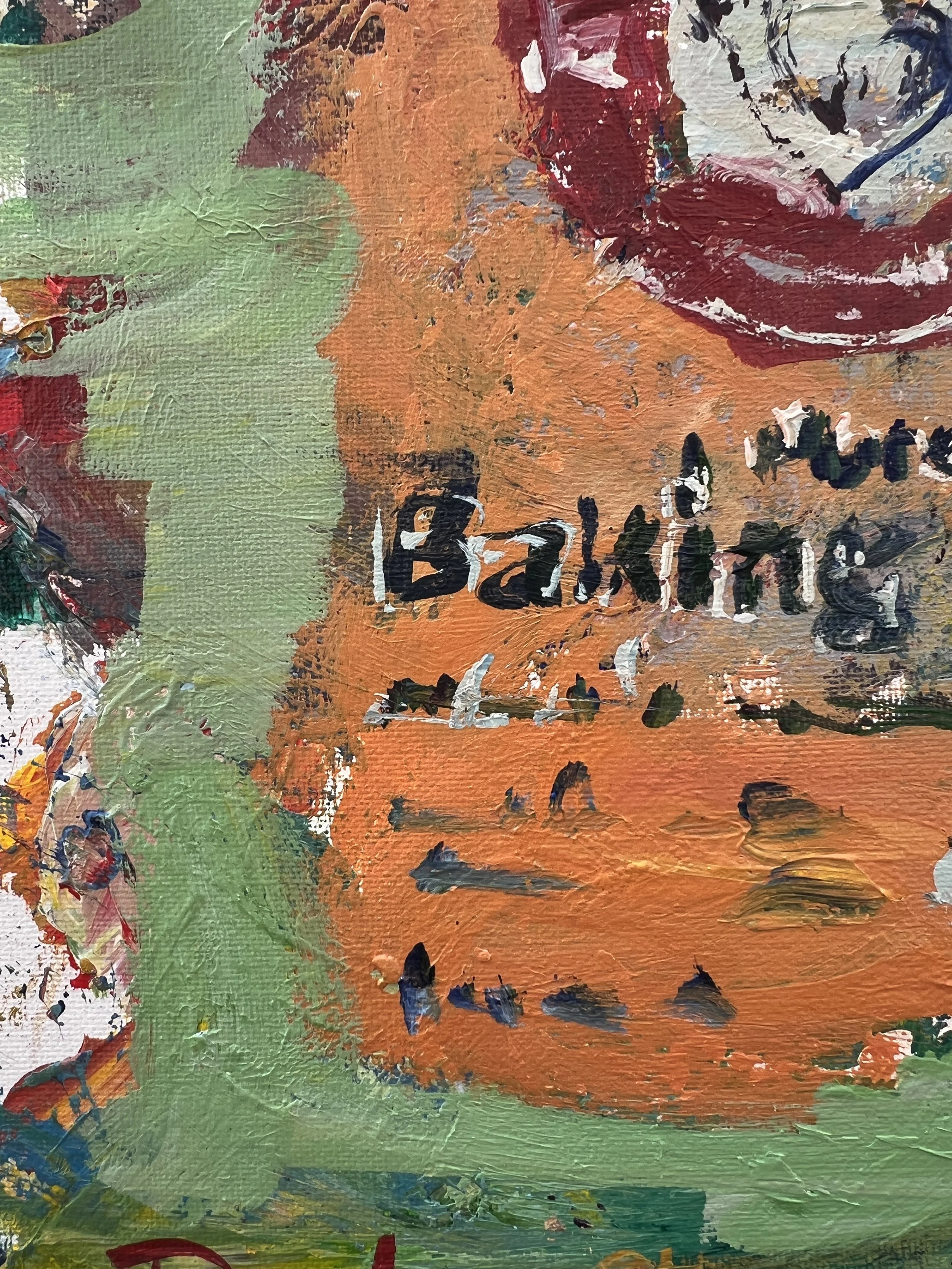 Expressive acrylic painting of a baking soda box with bold orange tones and loose brushstrokes close up 4