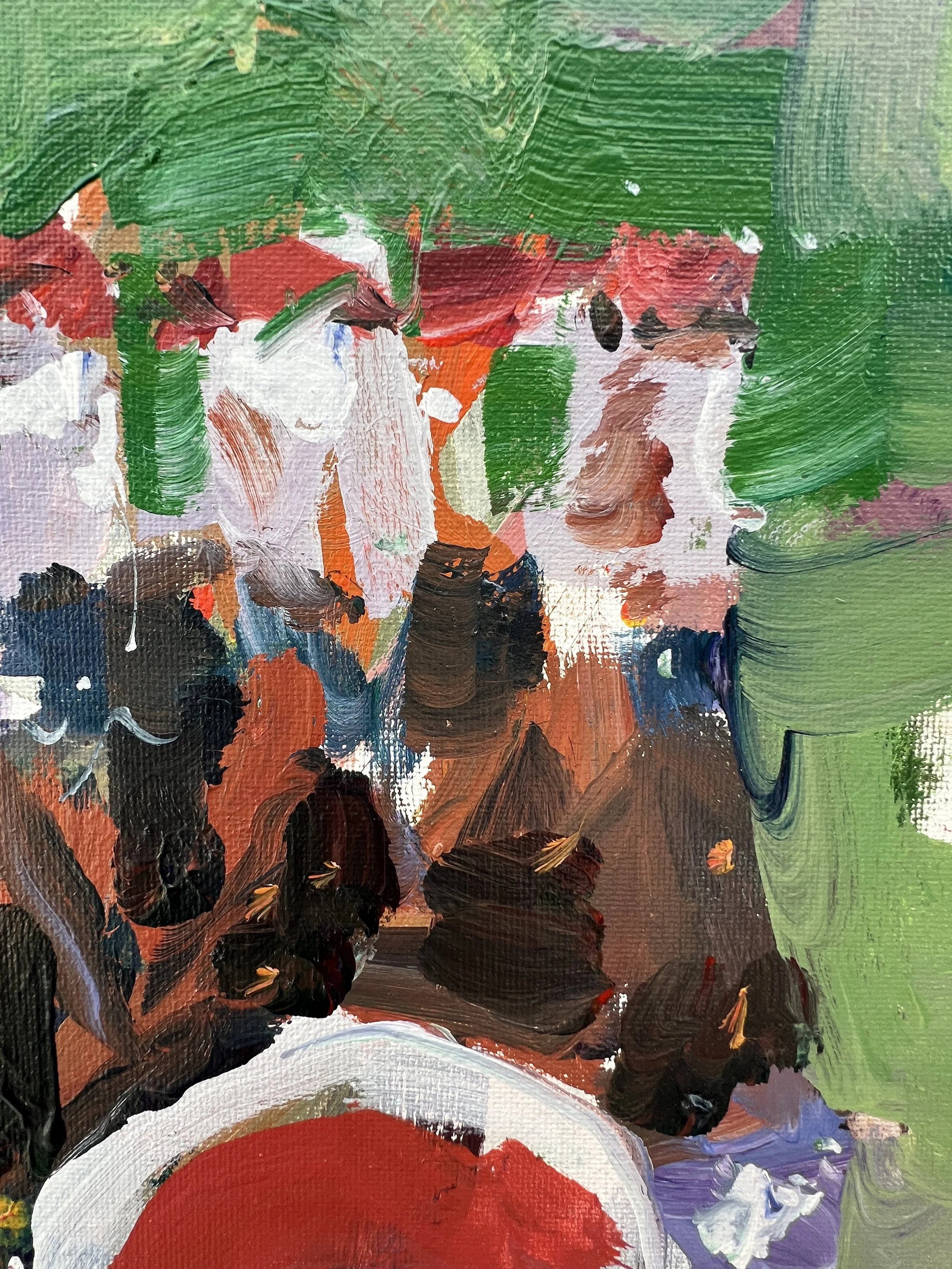 Close-up detail of Loose expressive original painting of Pepsi Cola six-pack bottles