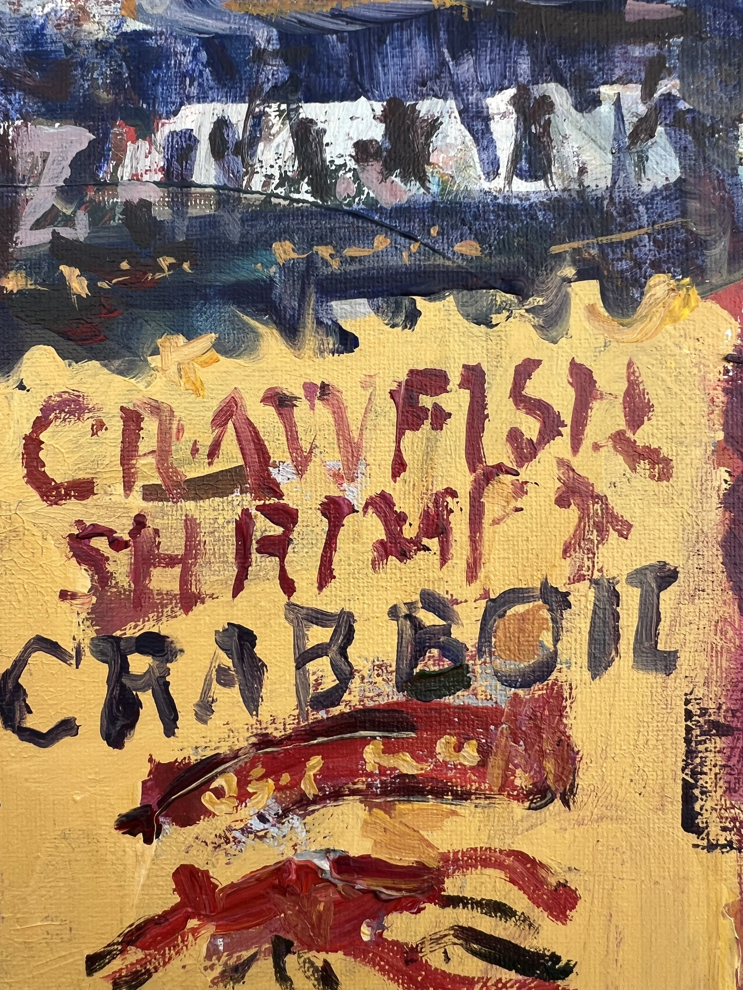 Bold, vibrant still life featuring a box of Zatarain's Crawfish, Shrimp & Crab Boil seasoning painting close up 3