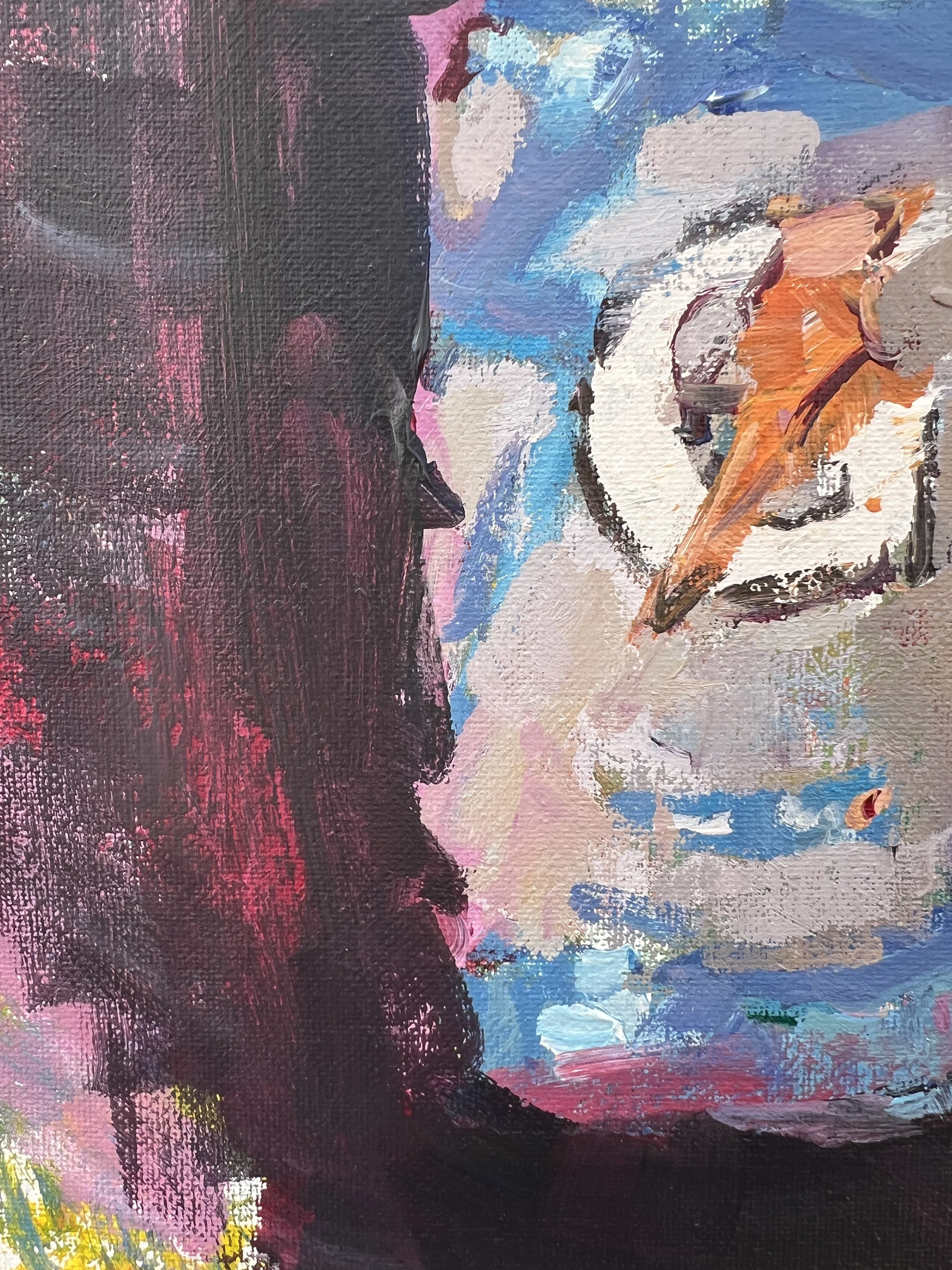 Expressive acrylic painting of an energy drink bottle with bold colors and dark abstract background close up 3