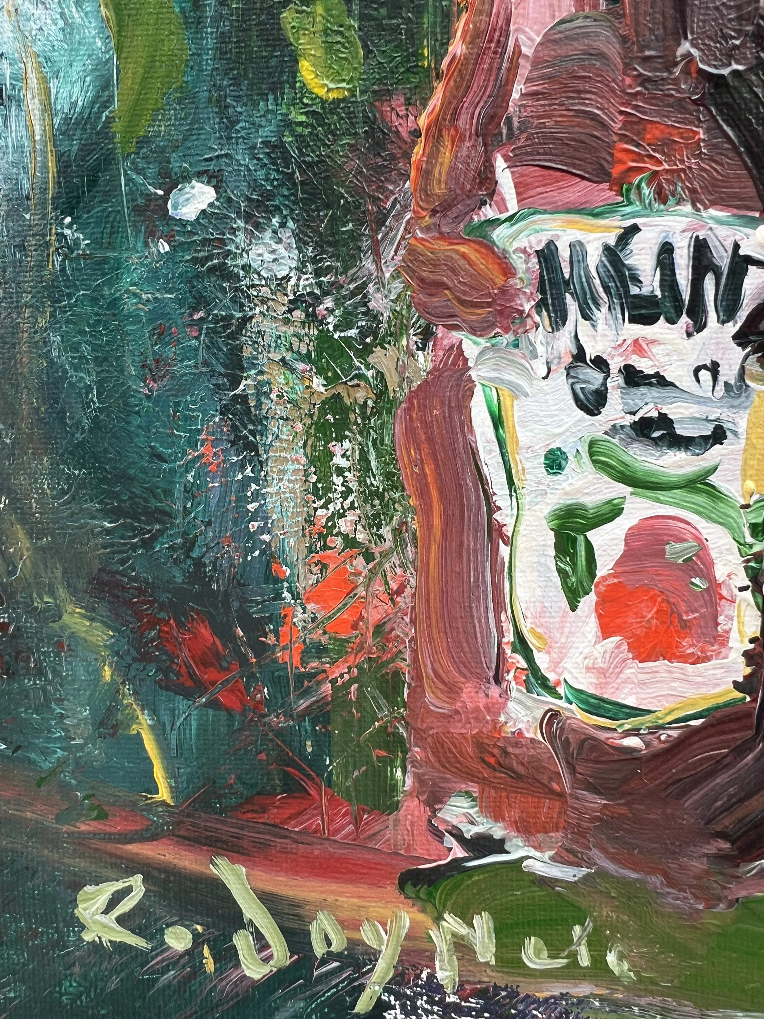 Brushwork detail of Loose expressive original painting of Heinz ketchup bottle