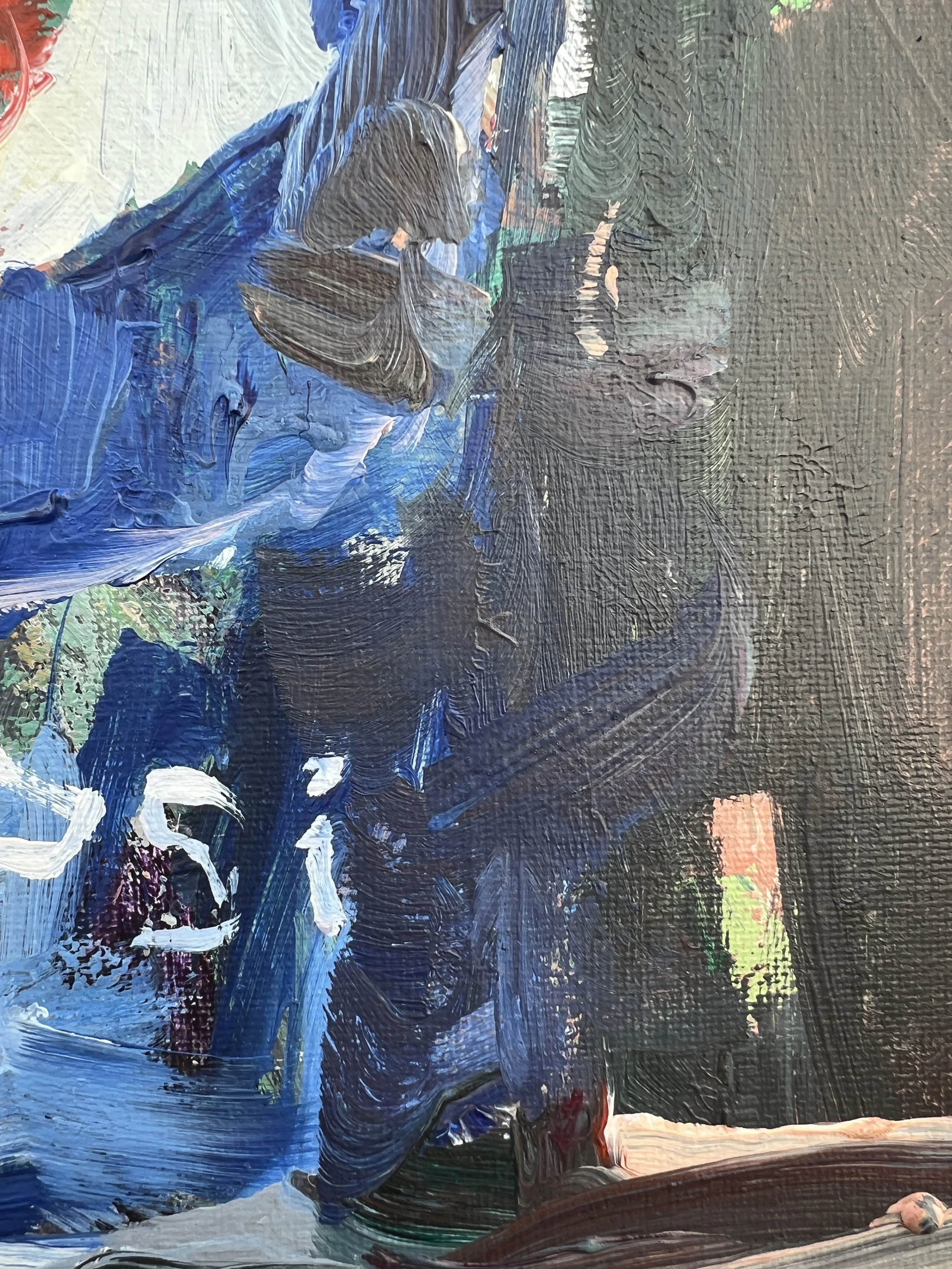 Texture detail of Loose expressive acrylic painting of a classic Pepsi soda