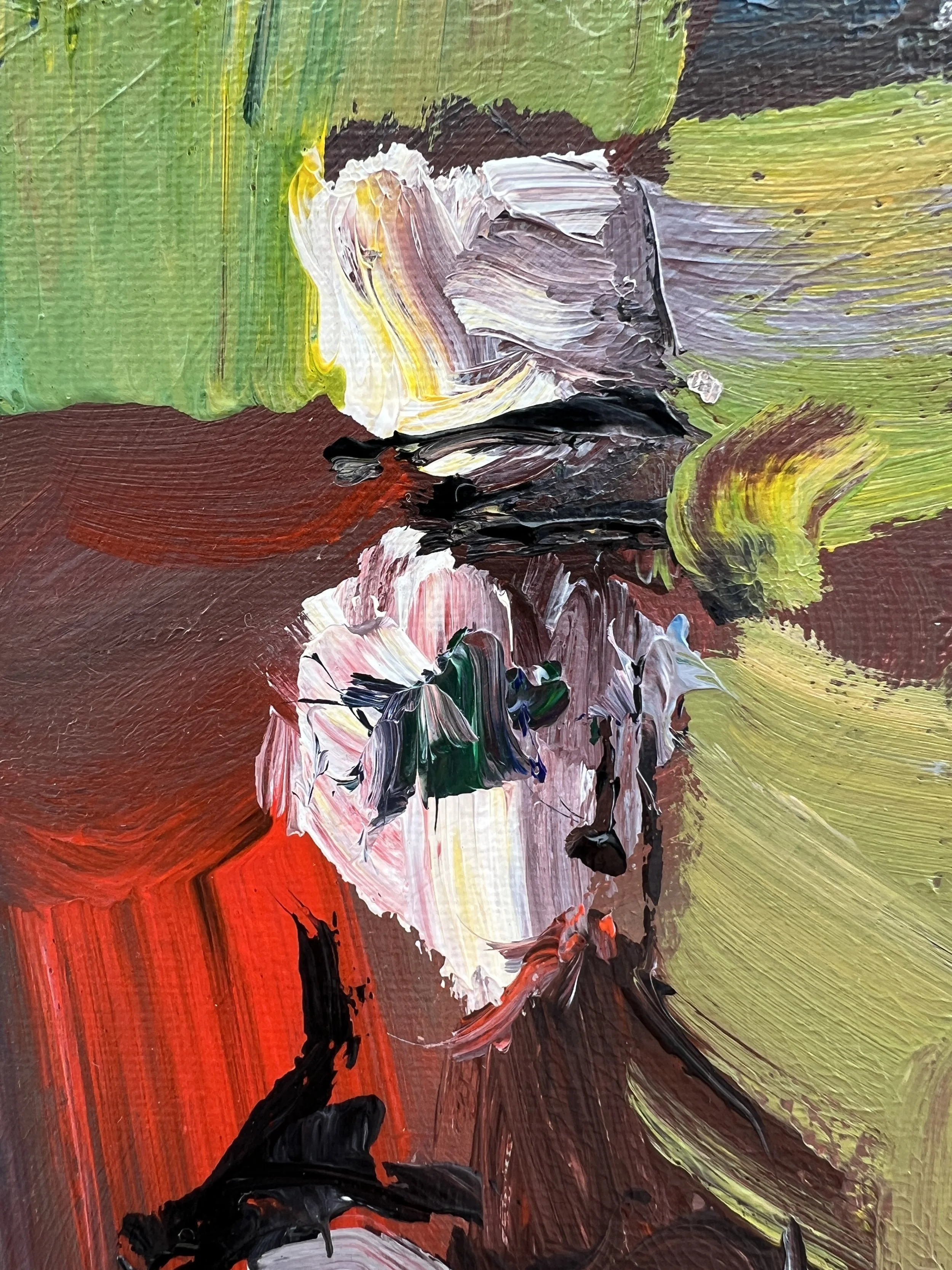 Detail view of Loose expressive original painting of A1 Steak Sauce bottle