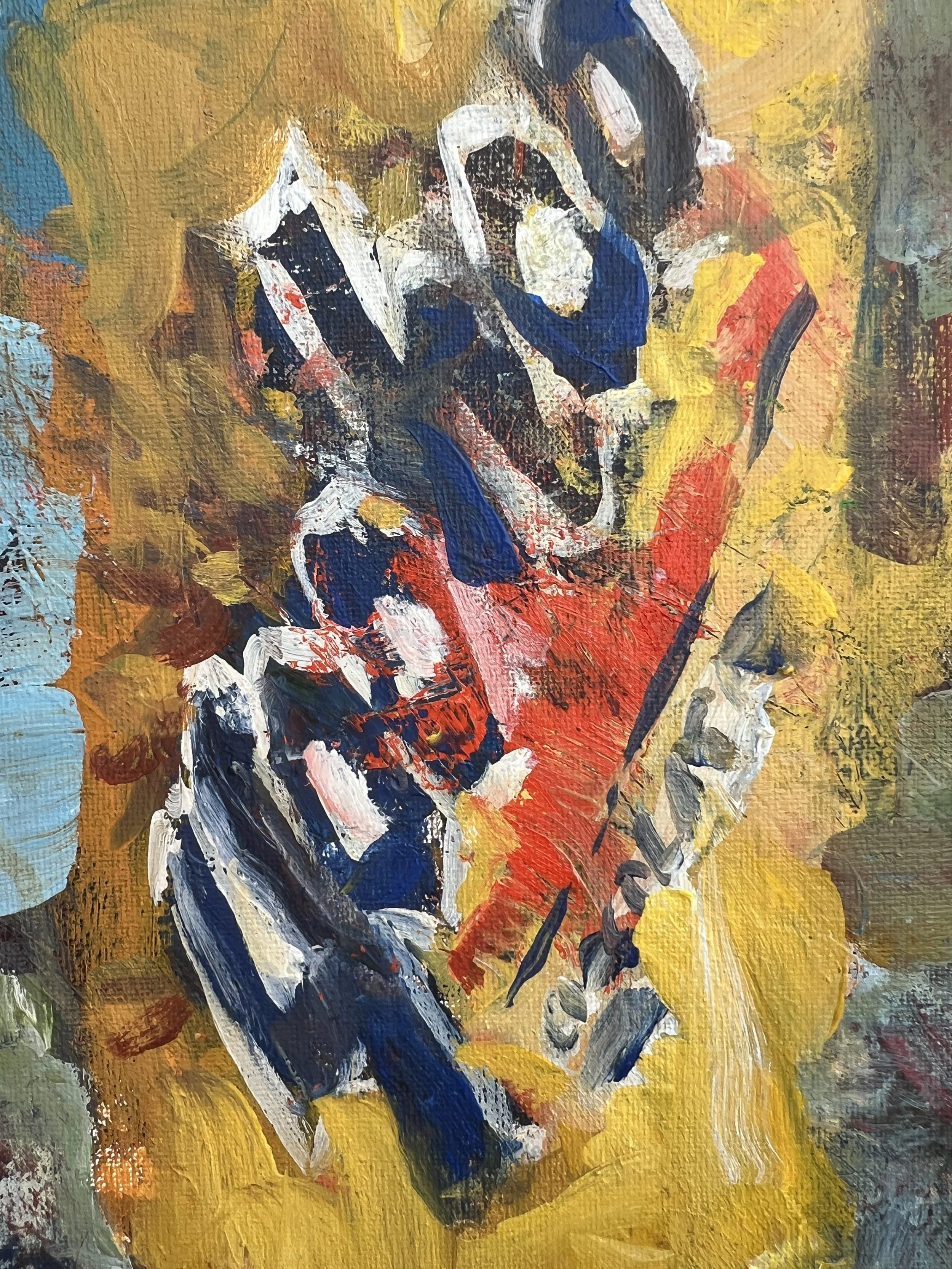 Close-up of Bold expressive Yoo-hoo chocolate drink original painting on canvas