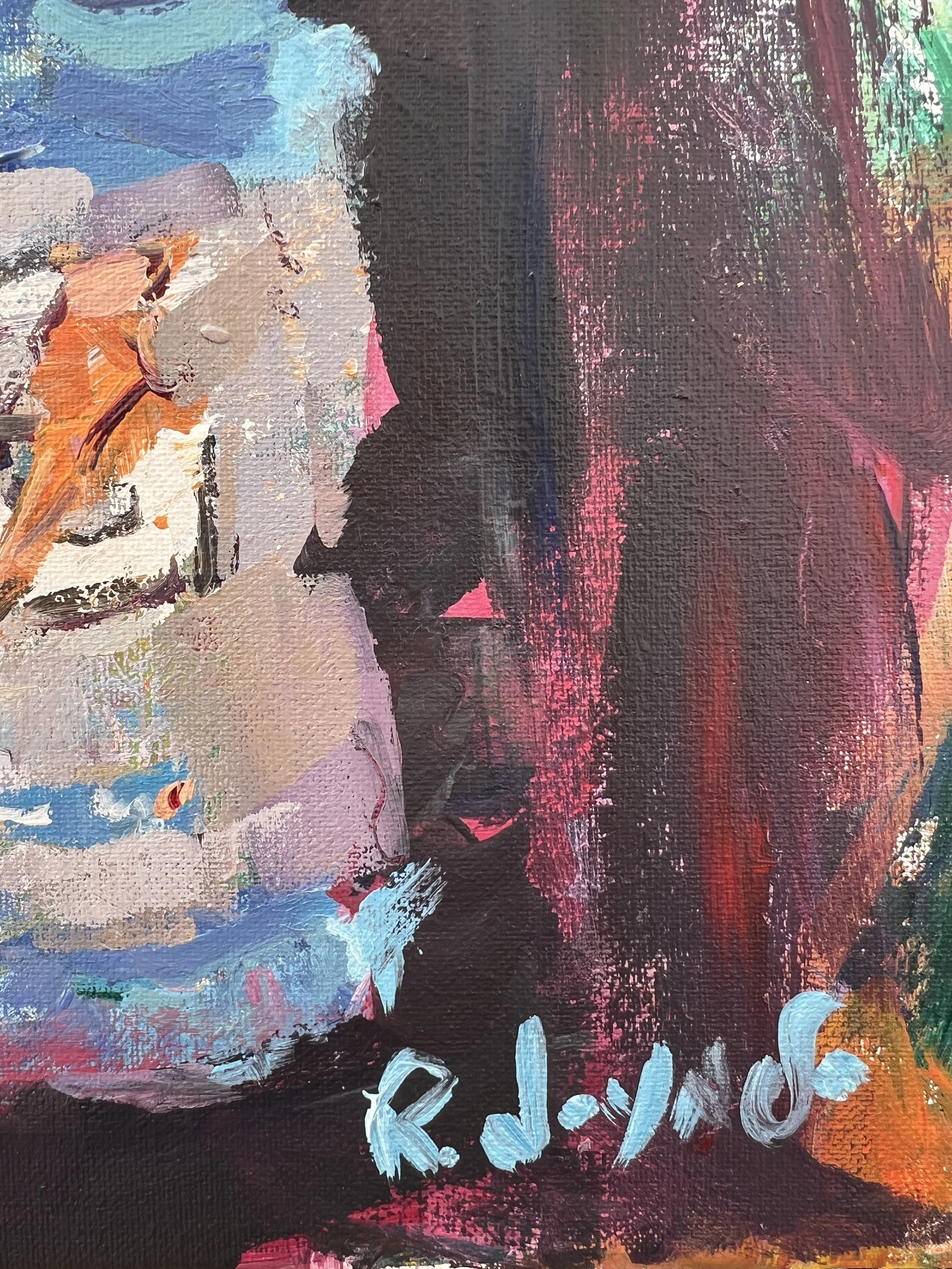 Expressive acrylic painting of an energy drink bottle with bold colors and dark abstract background close up 4