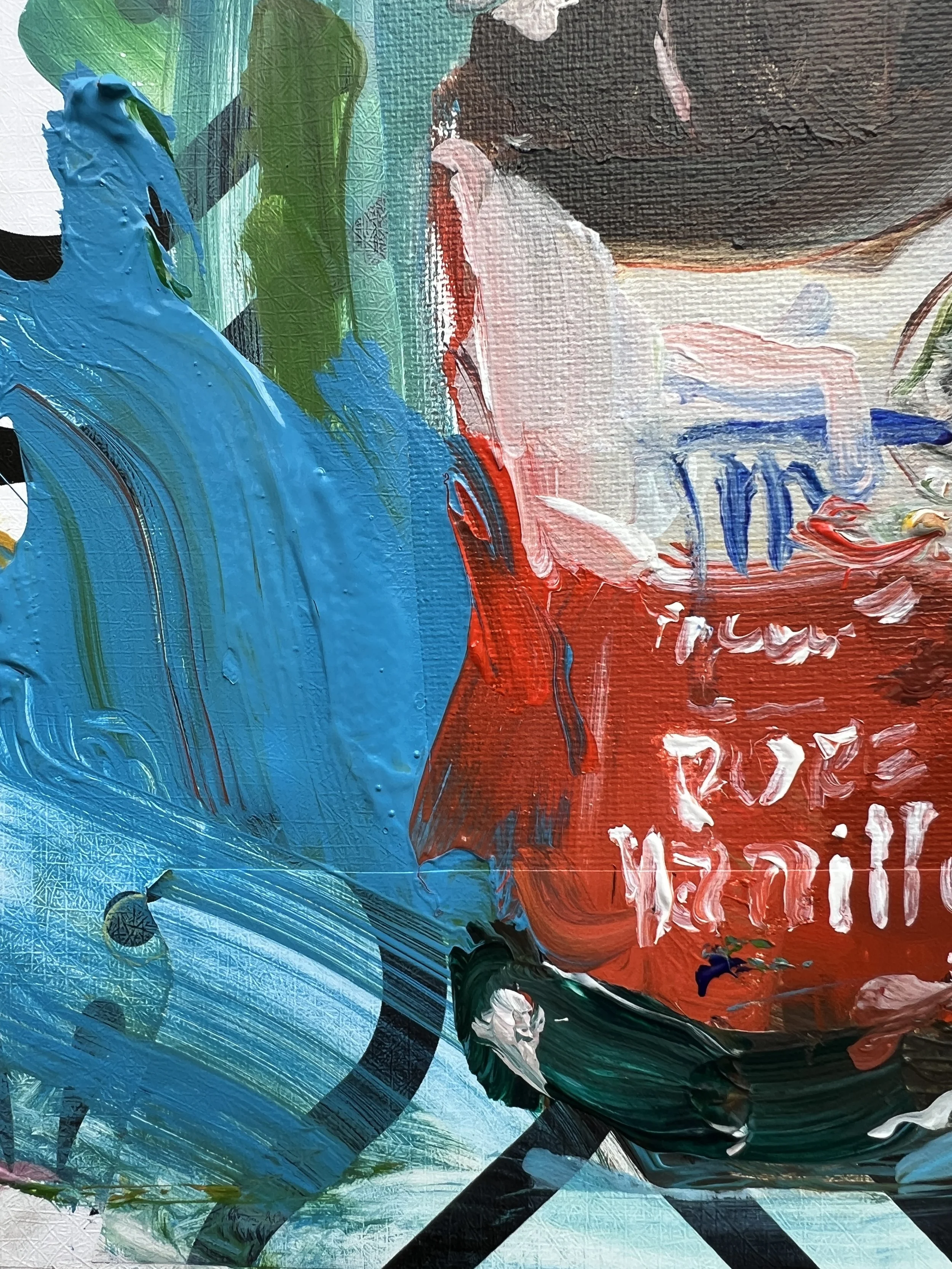 Texture detail of Bold expressive painting of McCormick Pure Vanilla Extract brown bottle