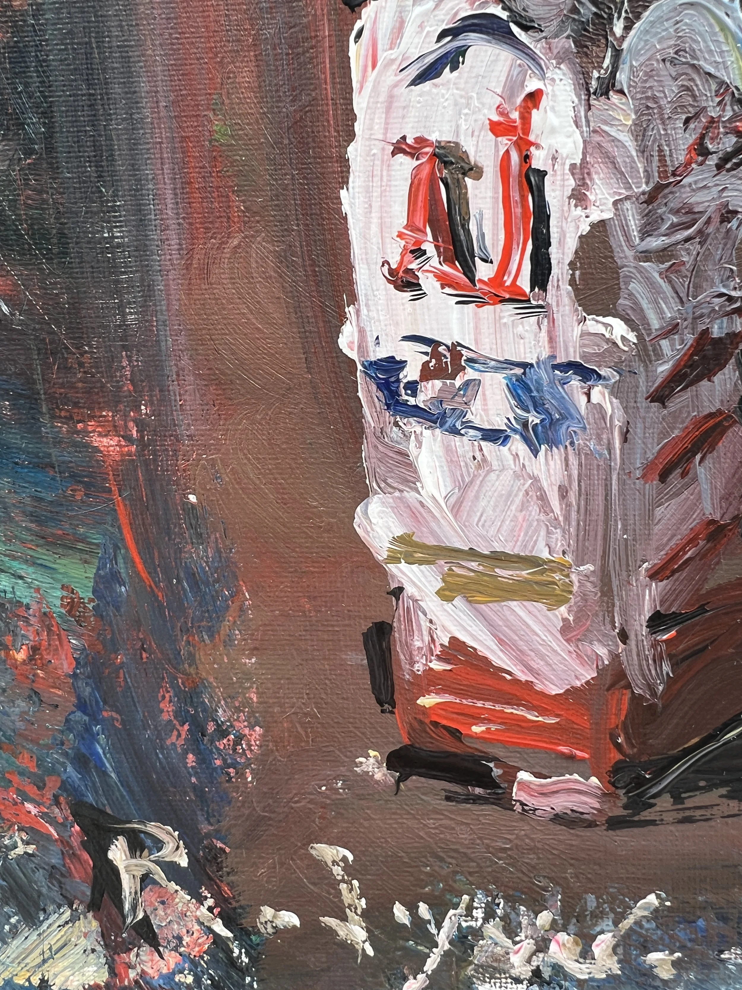 Texture detail of Loose expressive original painting of A1 Steak Sauce bottle