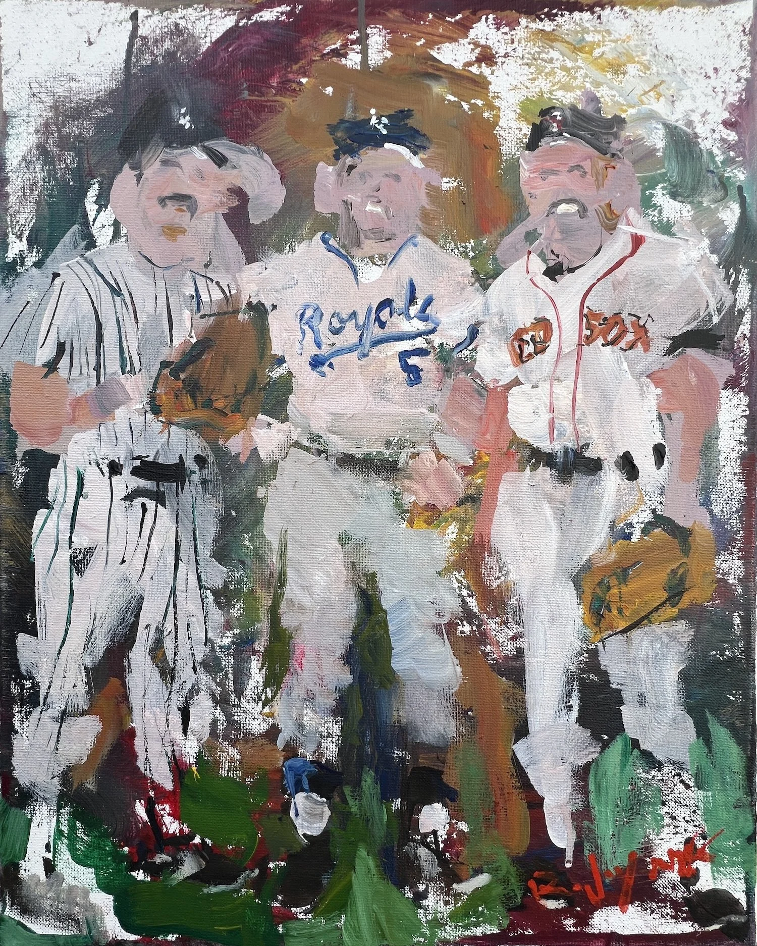 Original baseball painting depicting legends Mattingly, Brett and Boggs