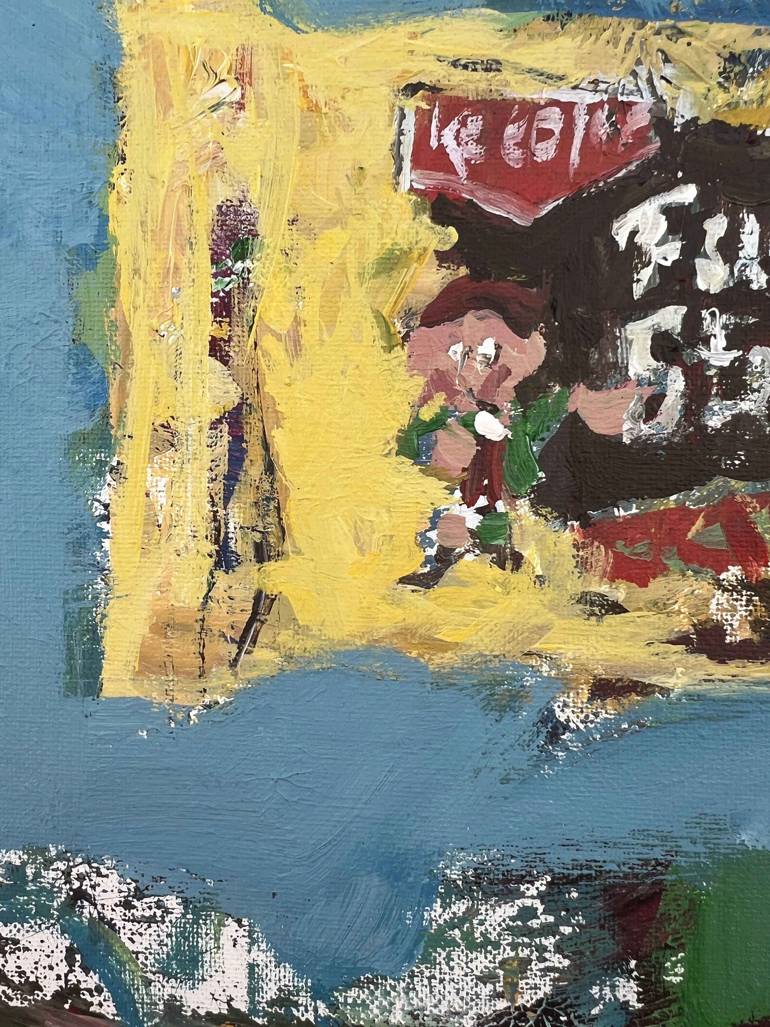 Loose expressive painting of Five Guys cup with red lettering and bold brushwork, acrylic on 12x9 canvas - close up 5