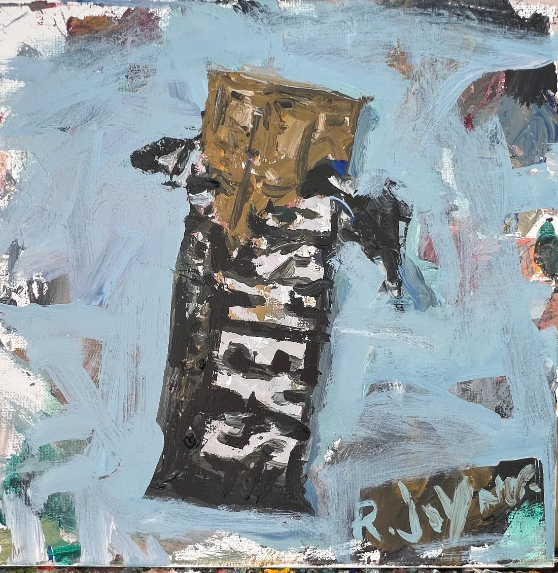 Chocolate bar candy painting with black wrapper, colorful acrylic art on canvas