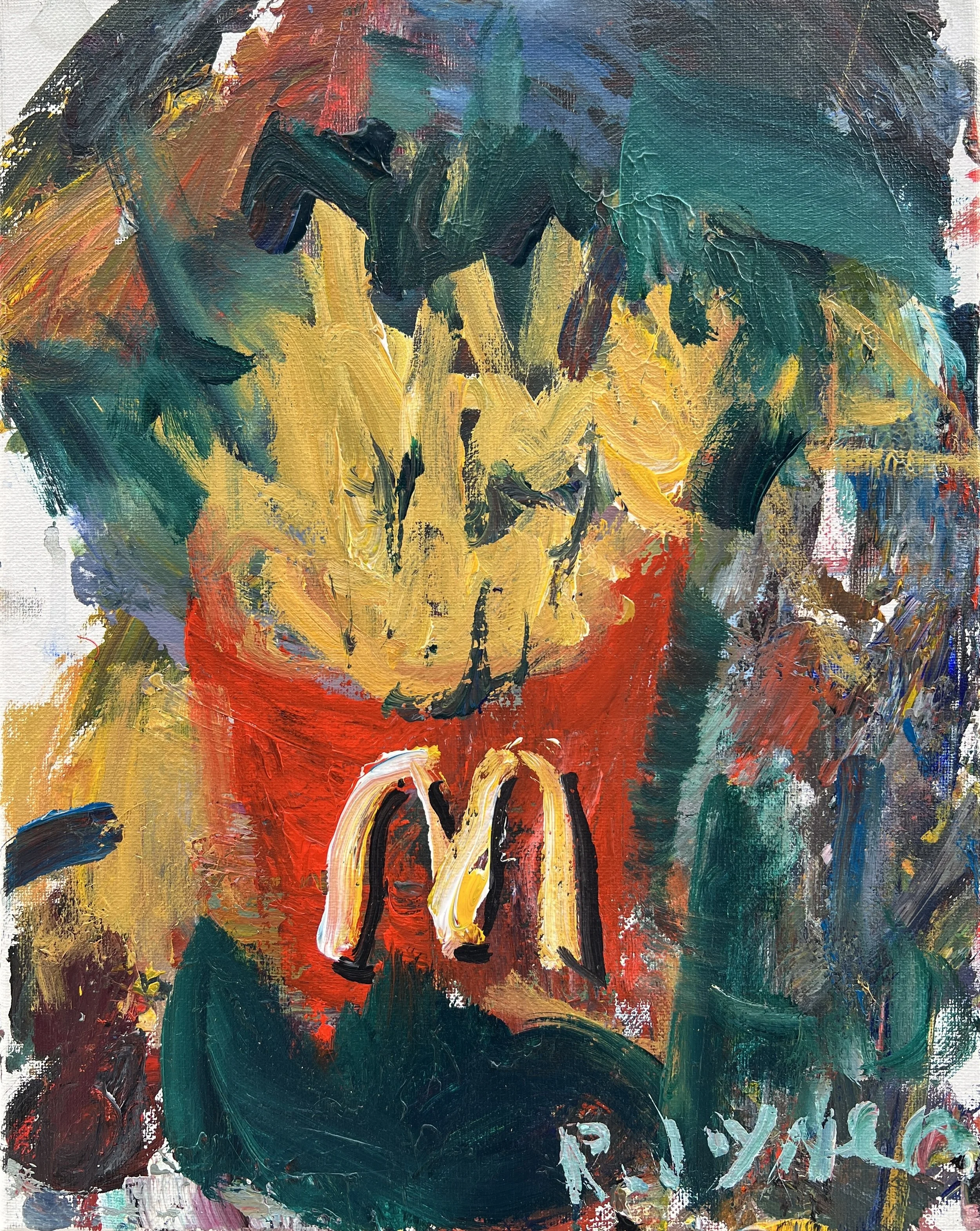 Loose expressive original painting of McDonald's french fries in red and yellow box on canvas 11x14 - kitchen wall art