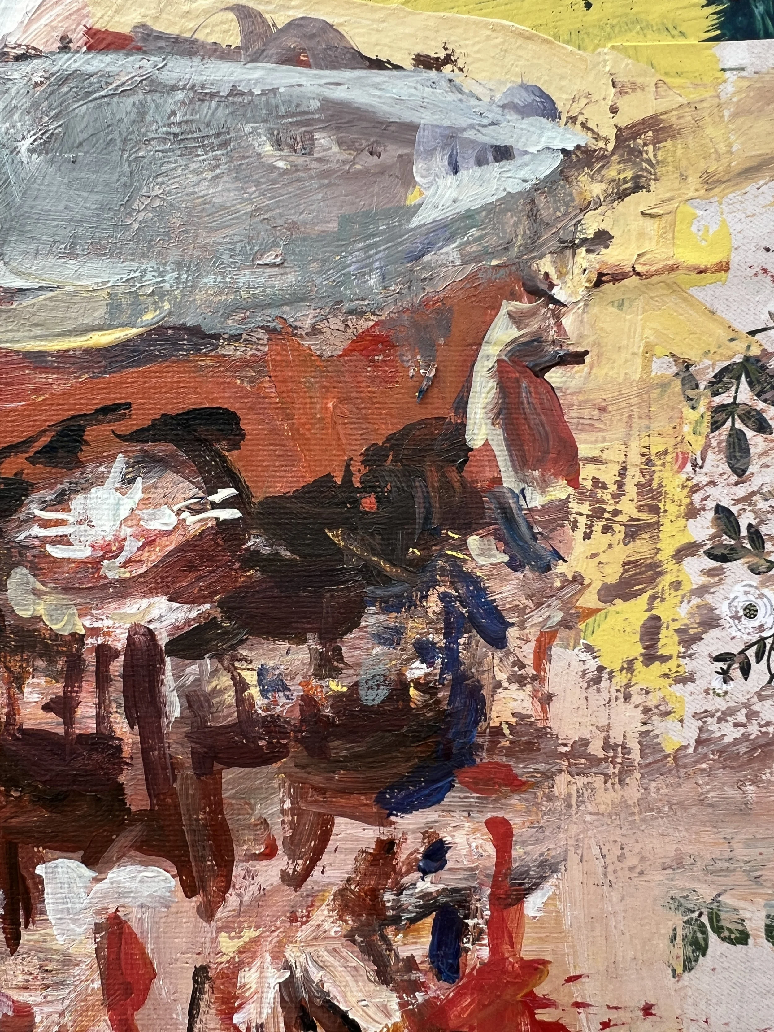 Close-up of Bold expressive original painting of a vintage Sanka Maxwell House coffee can