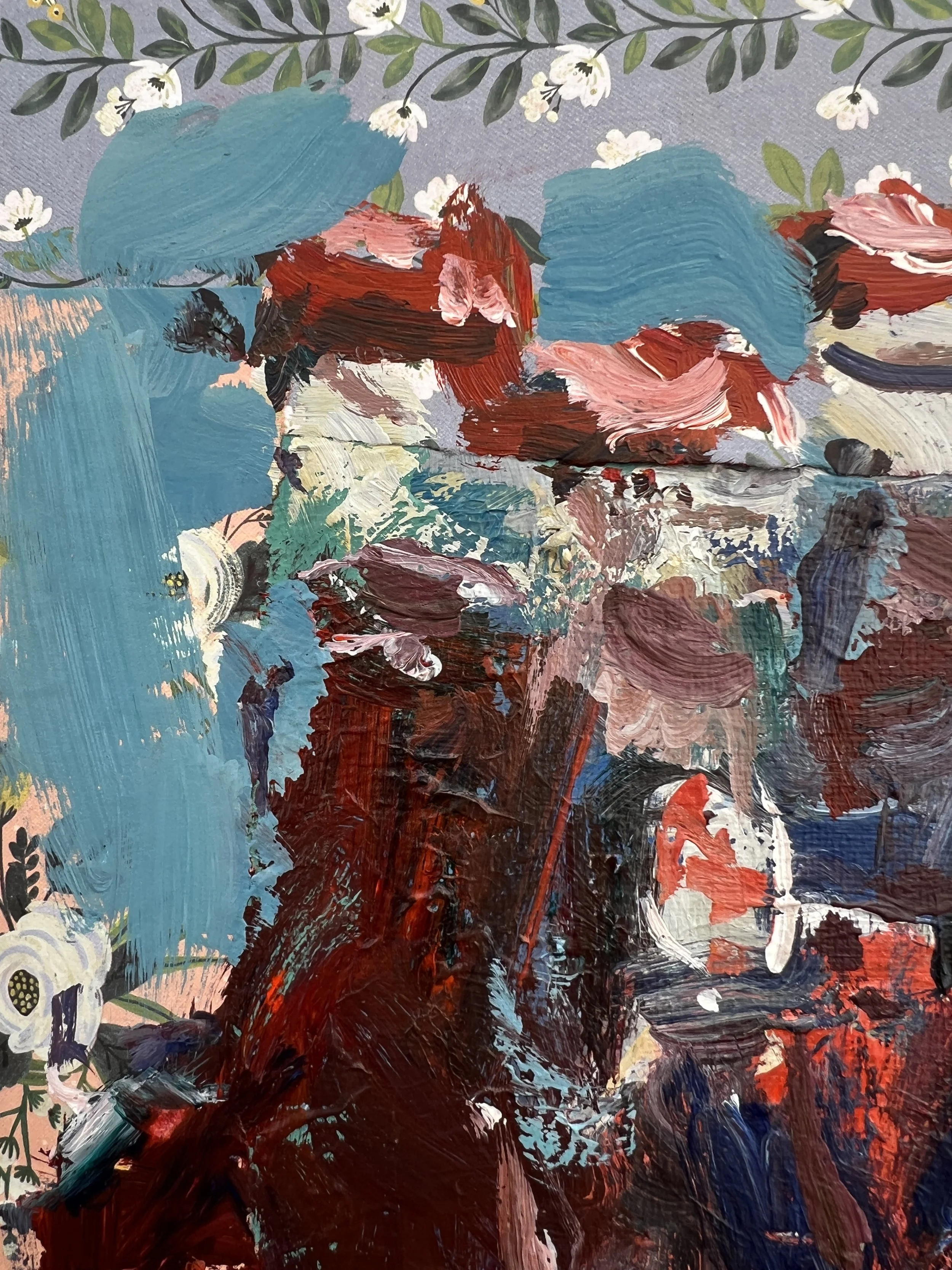 Detail view of Loose expressive original painting of Dr Pepper 4-pack soda cans