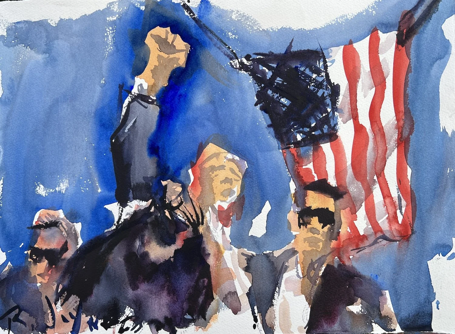 Watercolor painting depicting Trump by Robert Joyner