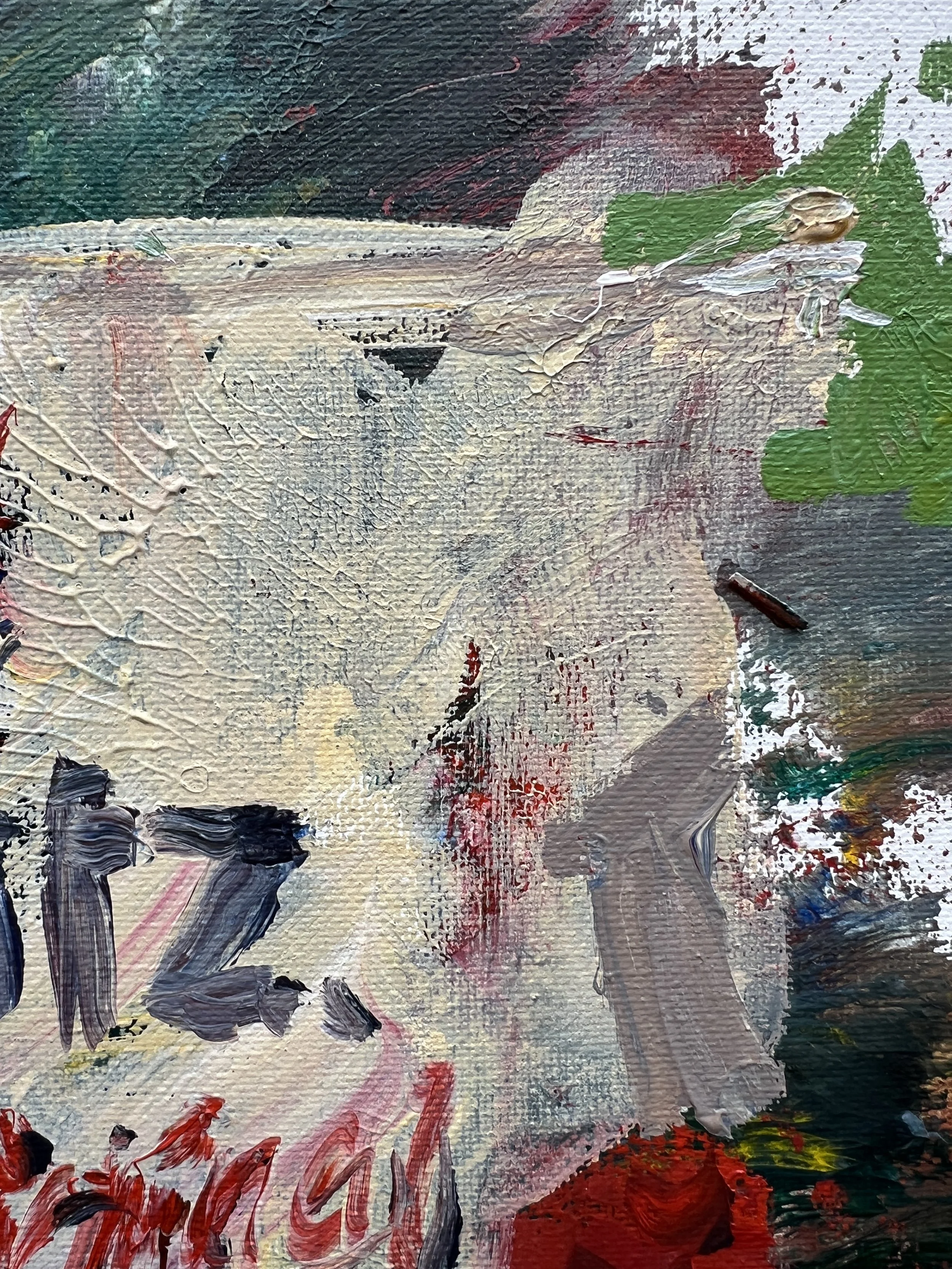 Close-up of Bold expressive painting of Utz original potato chips red and tan bag