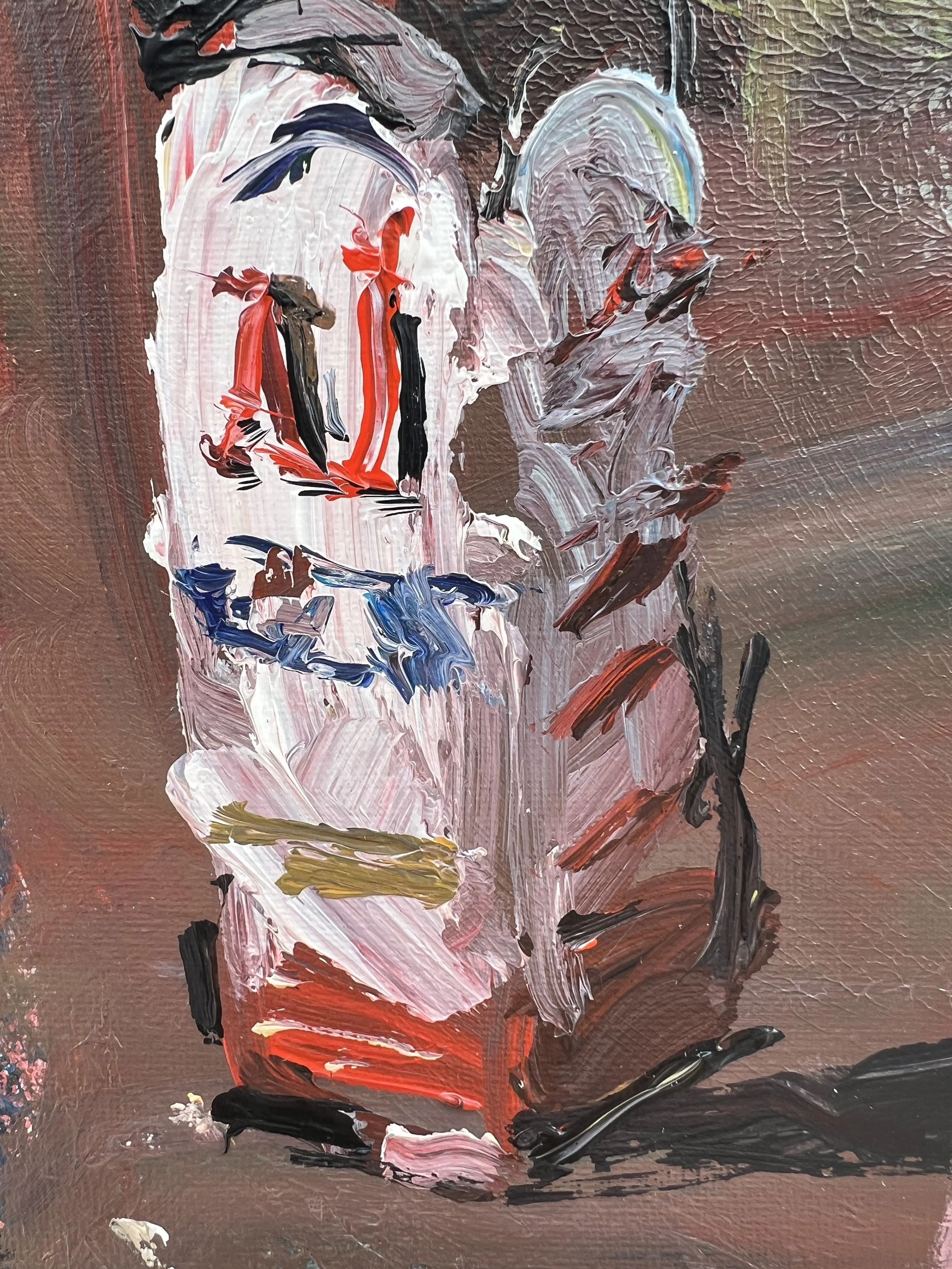 Brushwork detail of Loose expressive original painting of A1 Steak Sauce bottle