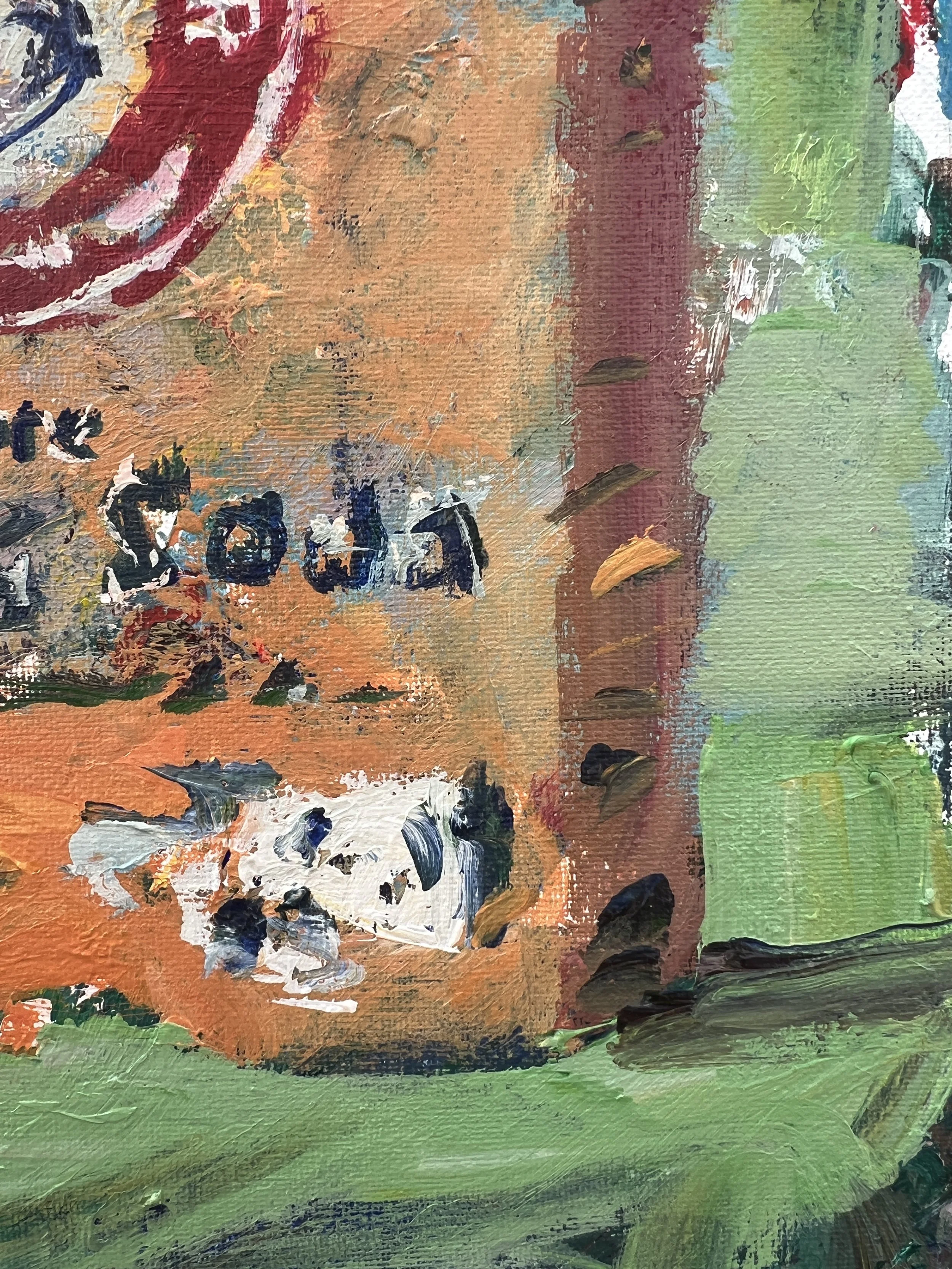 Expressive acrylic painting of a baking soda box with bold orange tones and loose brushstrokes close up 5