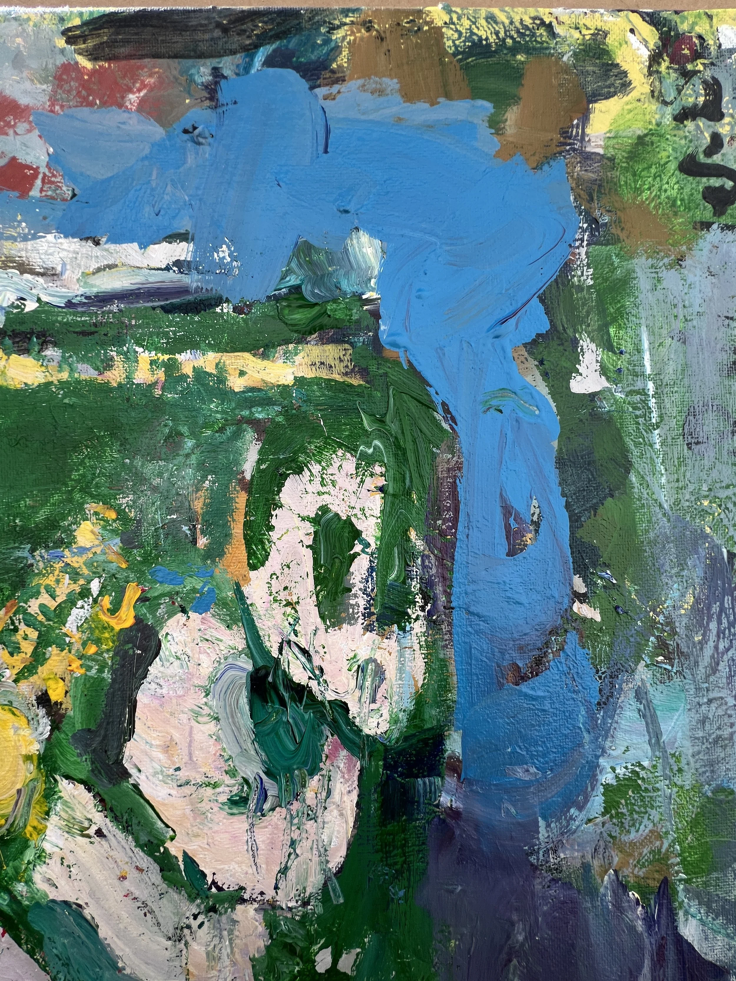 Bold expressive painting of Slice ginger ale green can with bold logo in vibrant colors, acrylics on 20x16 canvas - close up 2