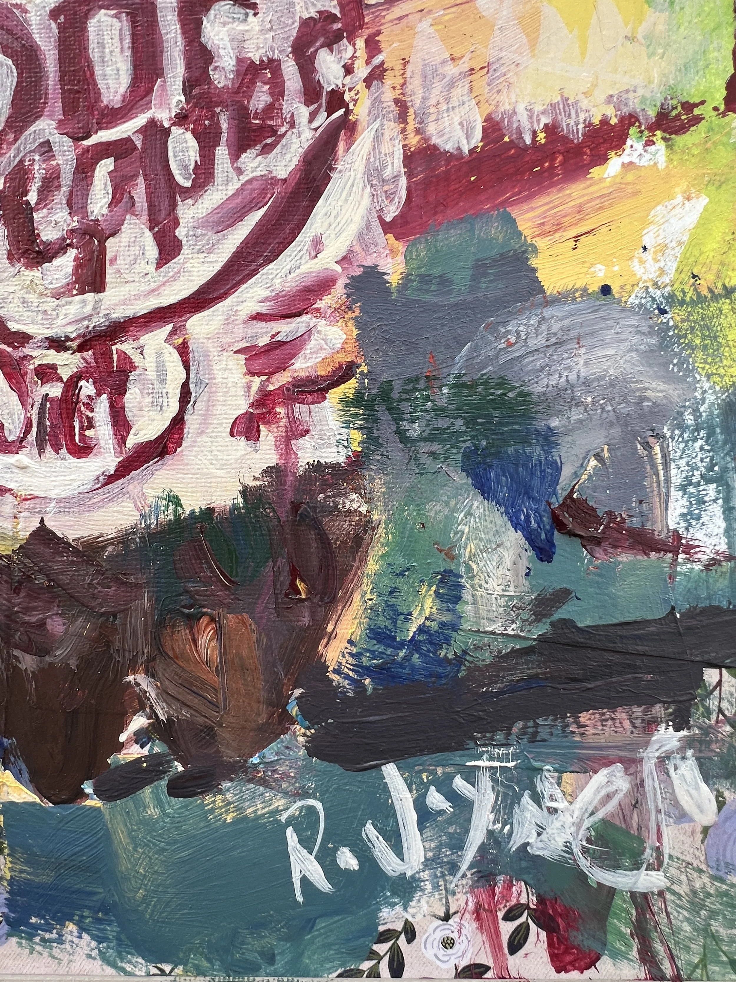 Brushwork detail of Bold expressive original painting of a Diet Dr Pepper one-liter soda bottle
