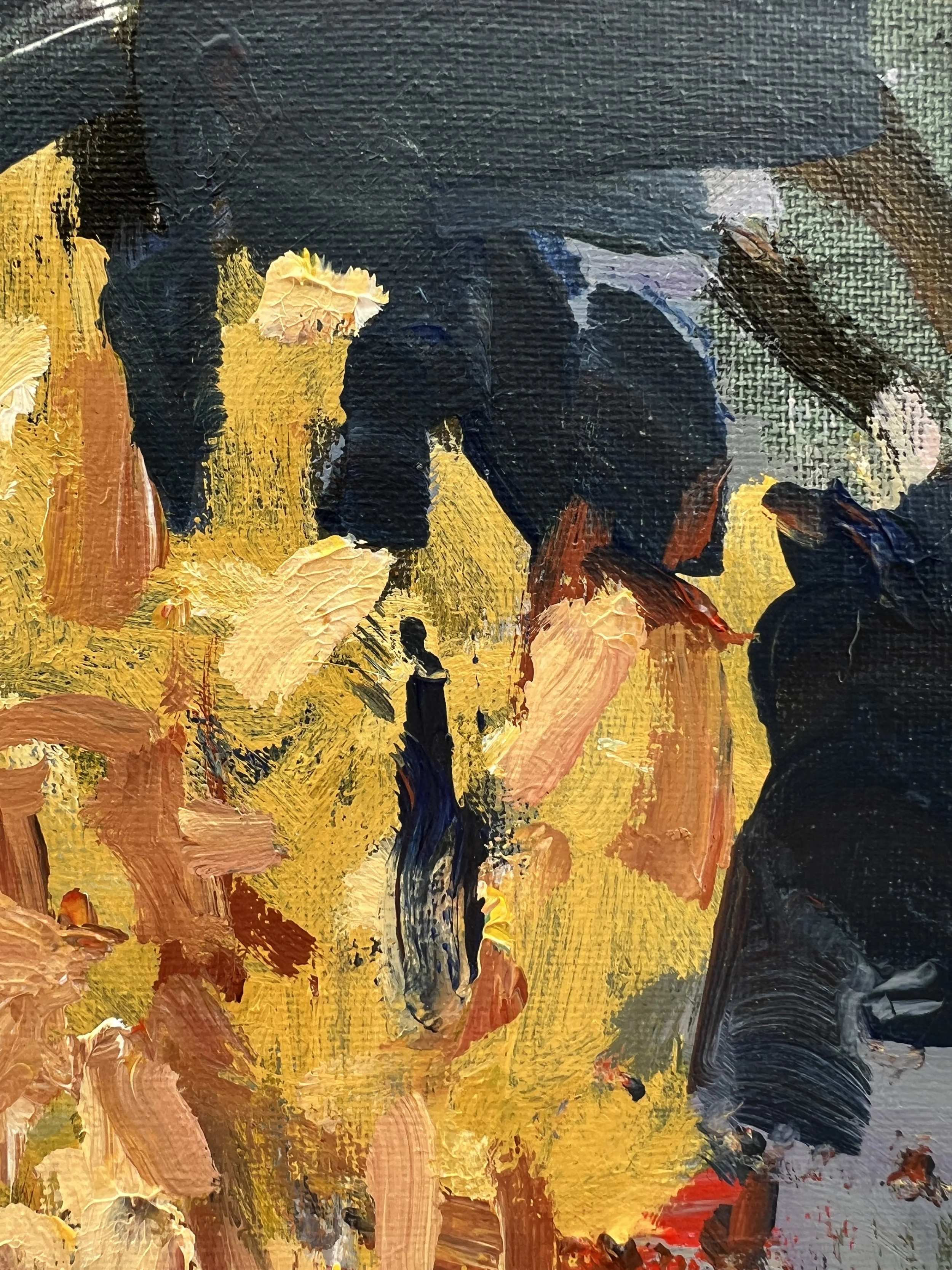 Close-up detail of Loose expressive original painting of McDonald's french fries