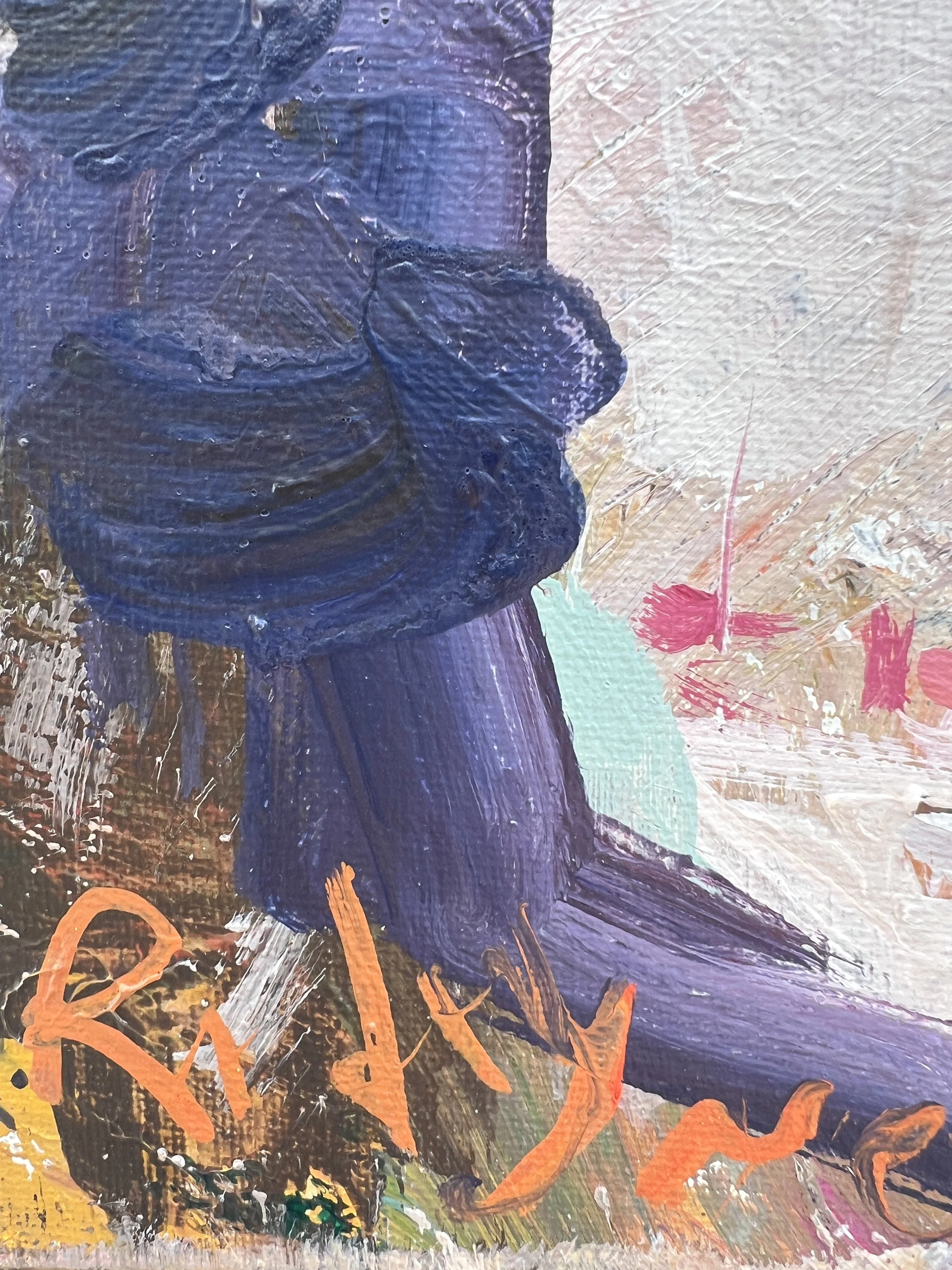 Brushwork detail of Loose expressive original painting of Dunkin' Donuts coffee cup