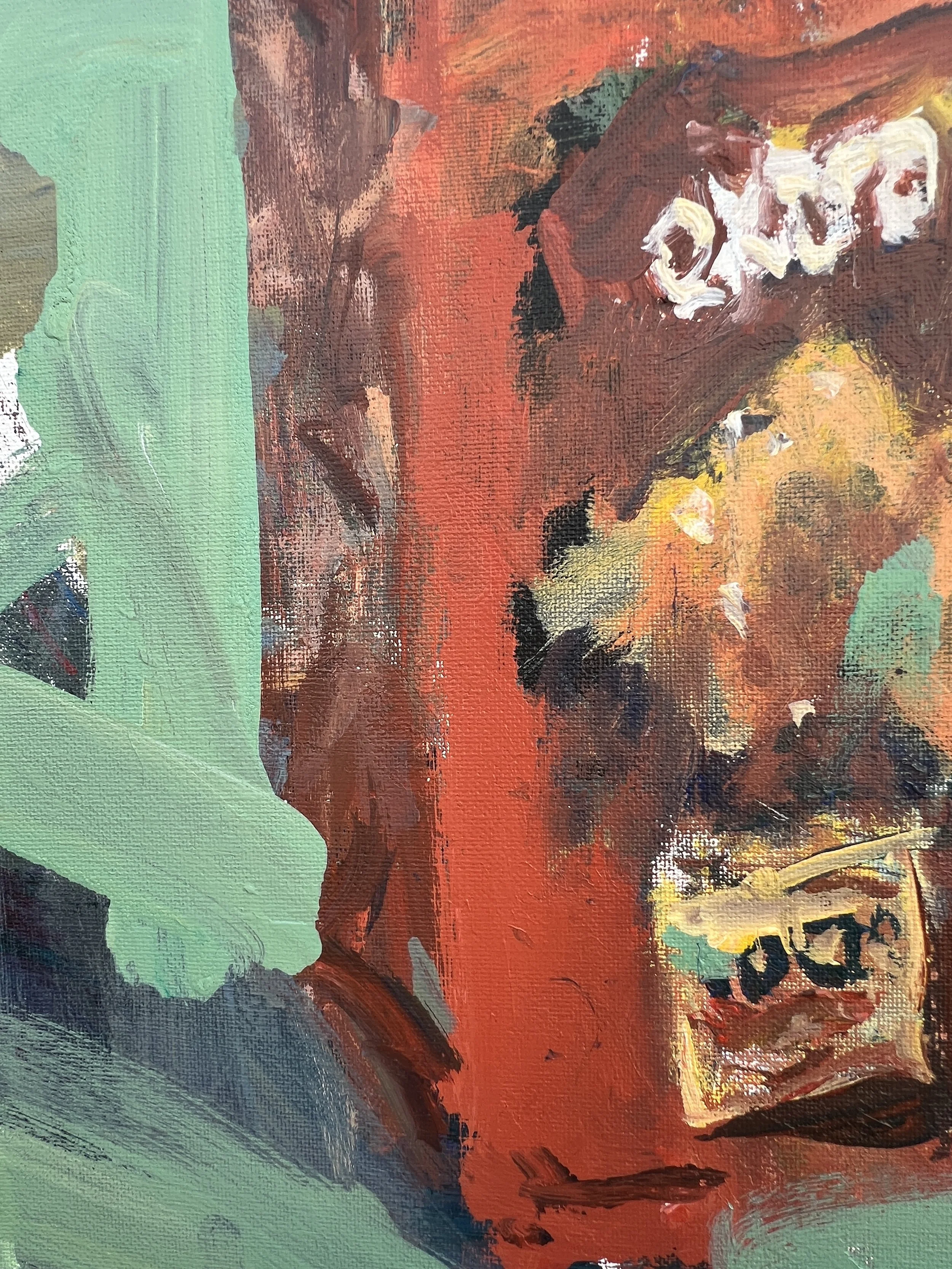 Detail view of Loose expressive acrylic painting of Cheez-It Extra Toastiness box