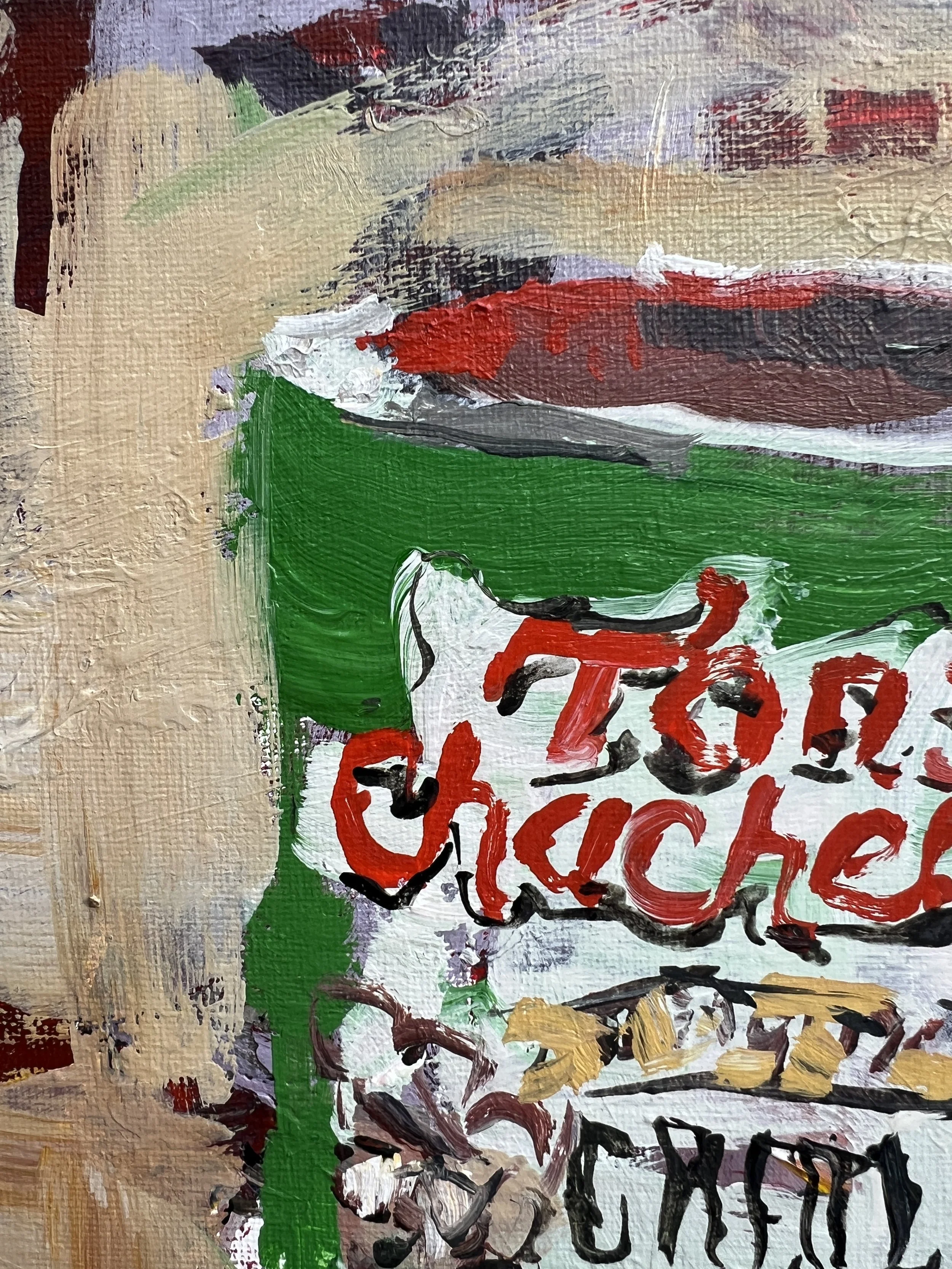 Detail view of Loose expressive original painting of Tony Chachere's creole seasoning