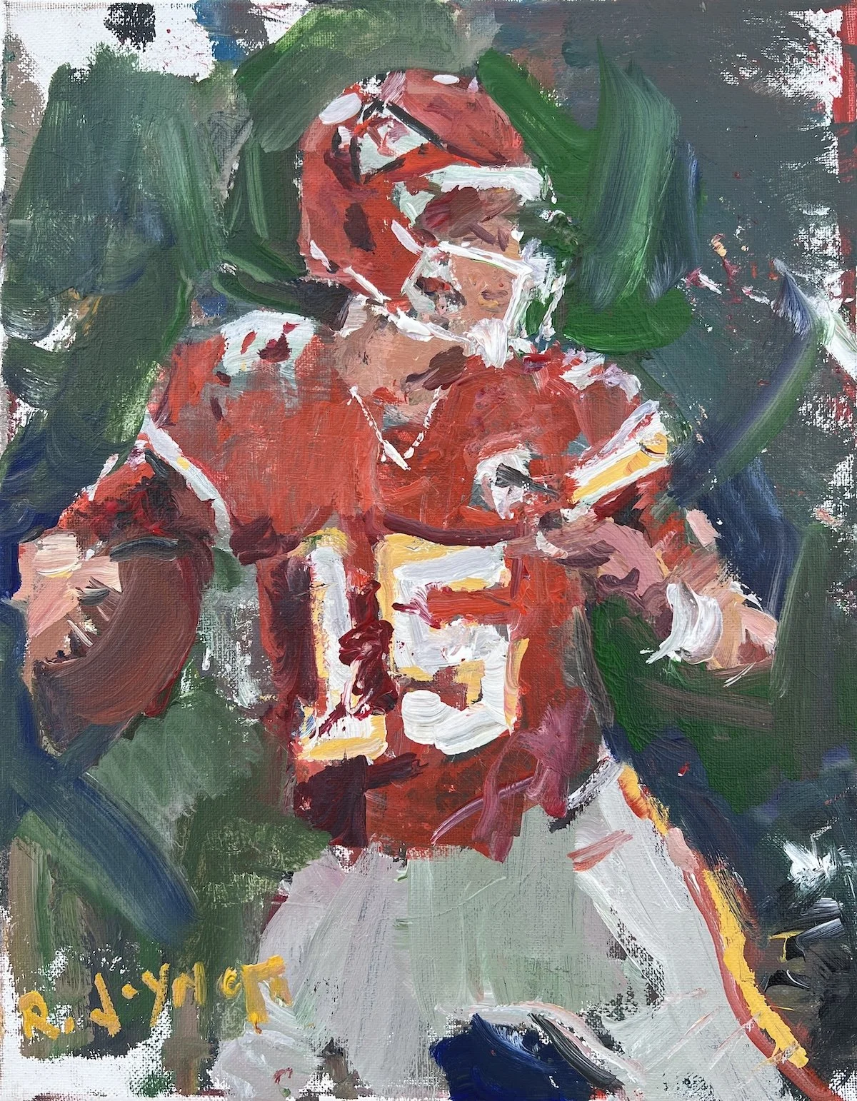 Original abstract style football painting featuring Chiefs QB Patrick Mahomes