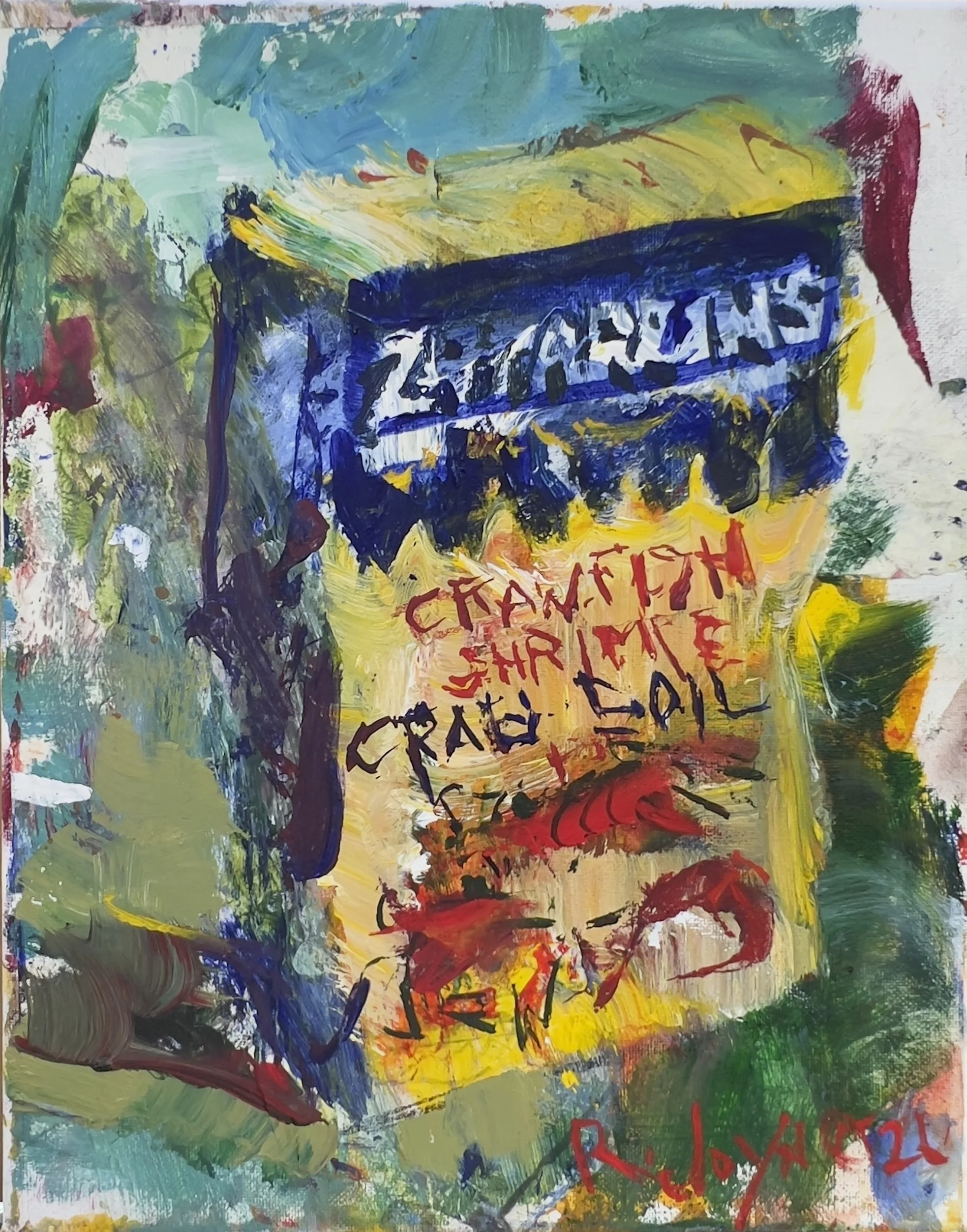 Mixed media painting of a Zatarain's crawfish boil seasoning box by Robert Joyner