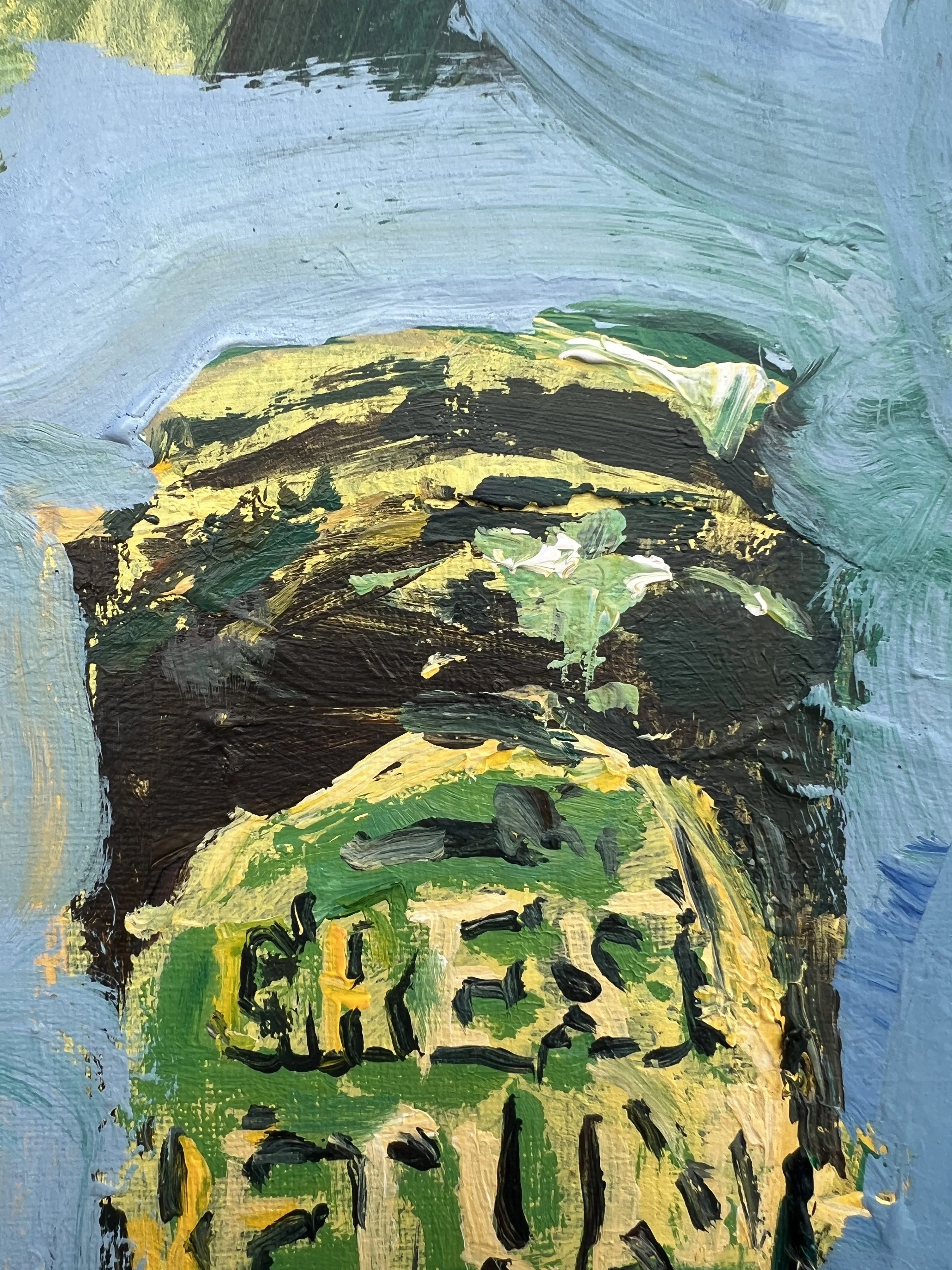 Detail view of Bold expressive painting of Great Return IPA craft beer can