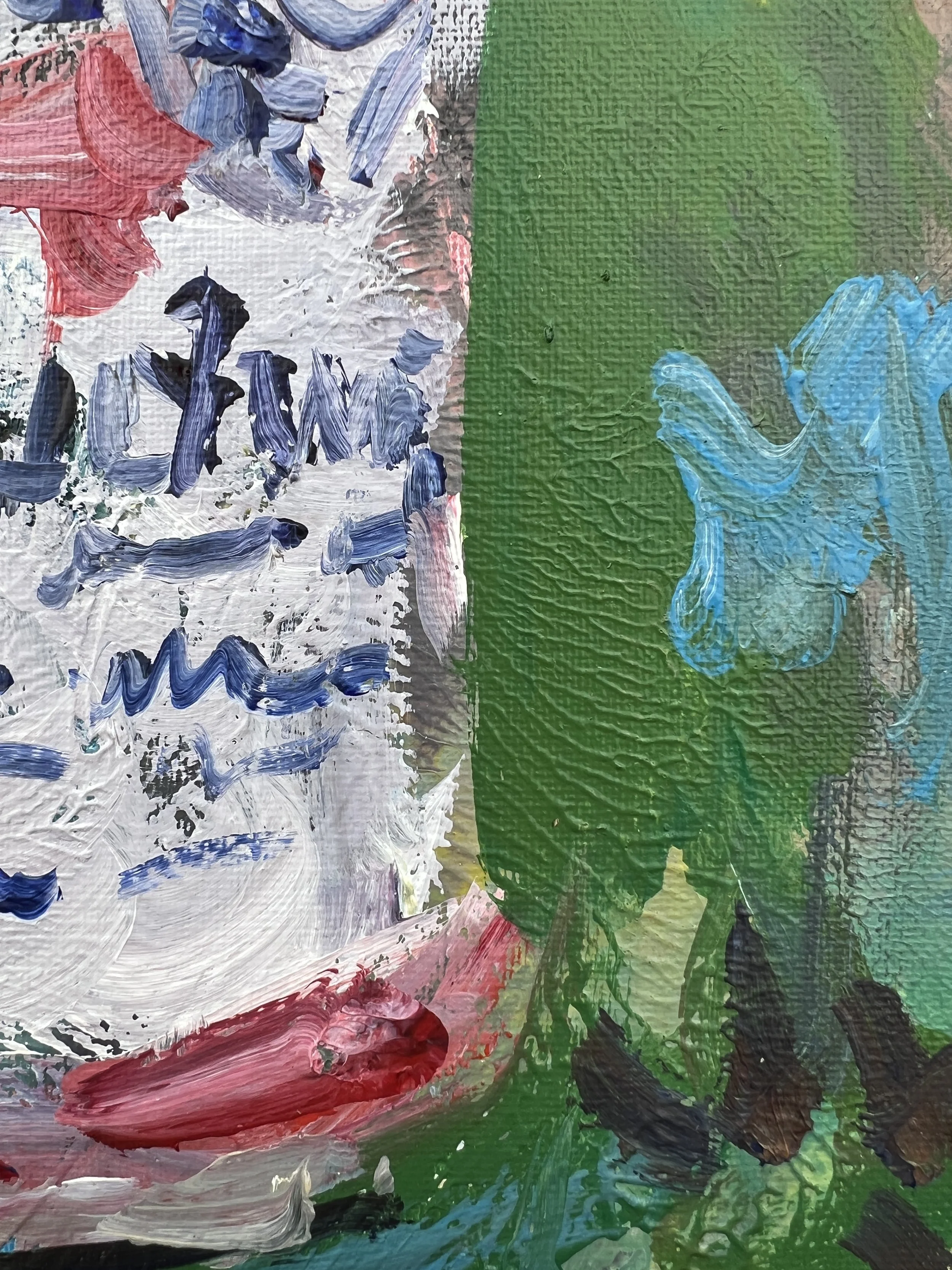 Detail view of Loose expressive acrylic painting of a Budweiser beer can