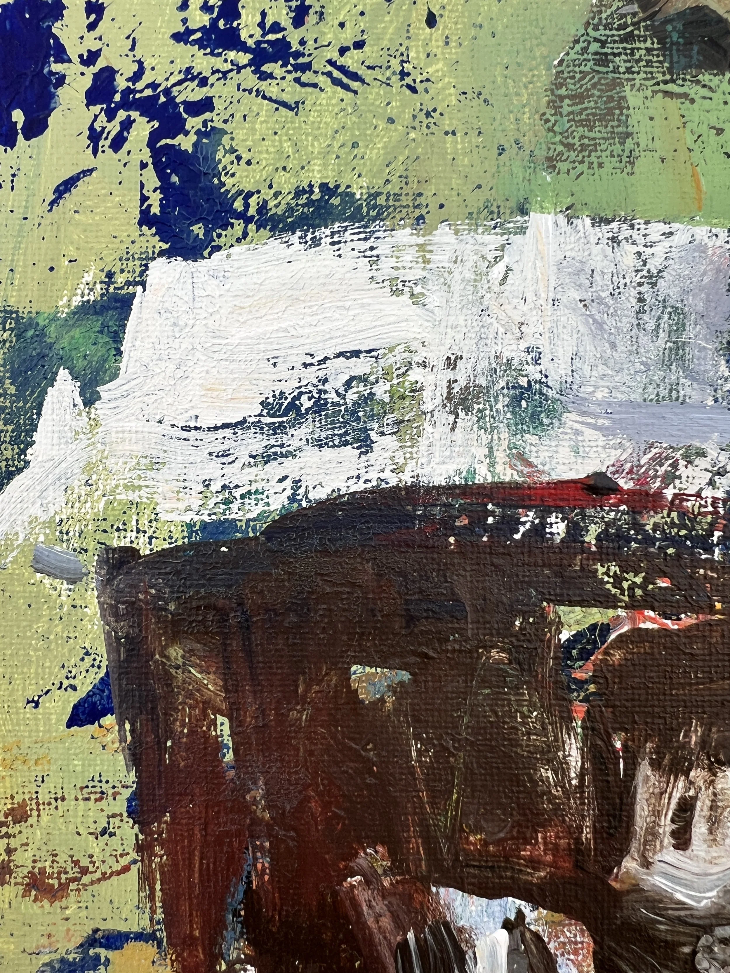 Bold expressive painting of Peet's Coffee brown cup with logo, acrylics on 12x9 canvas - close up 1