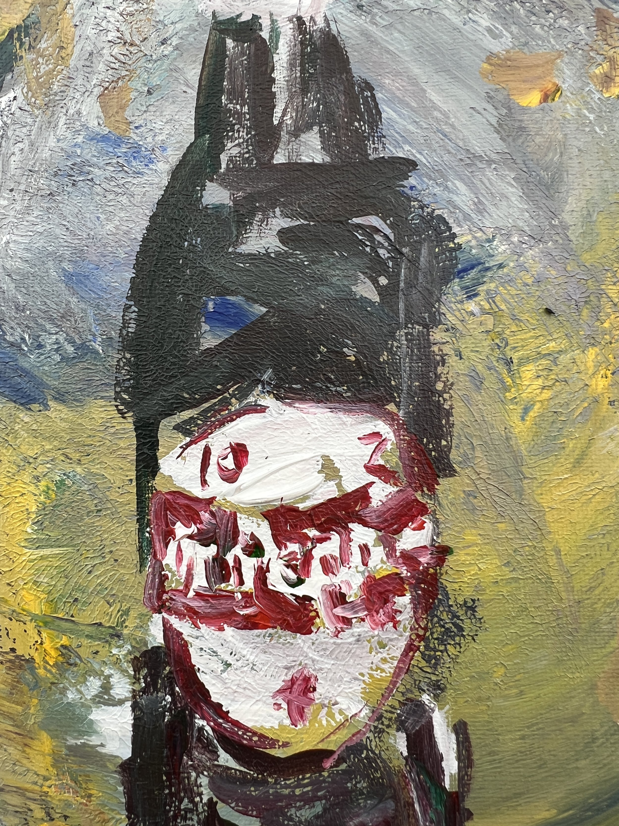Close-up of Loose expressive acrylic painting of a vintage Dr Pepper soda bottle
