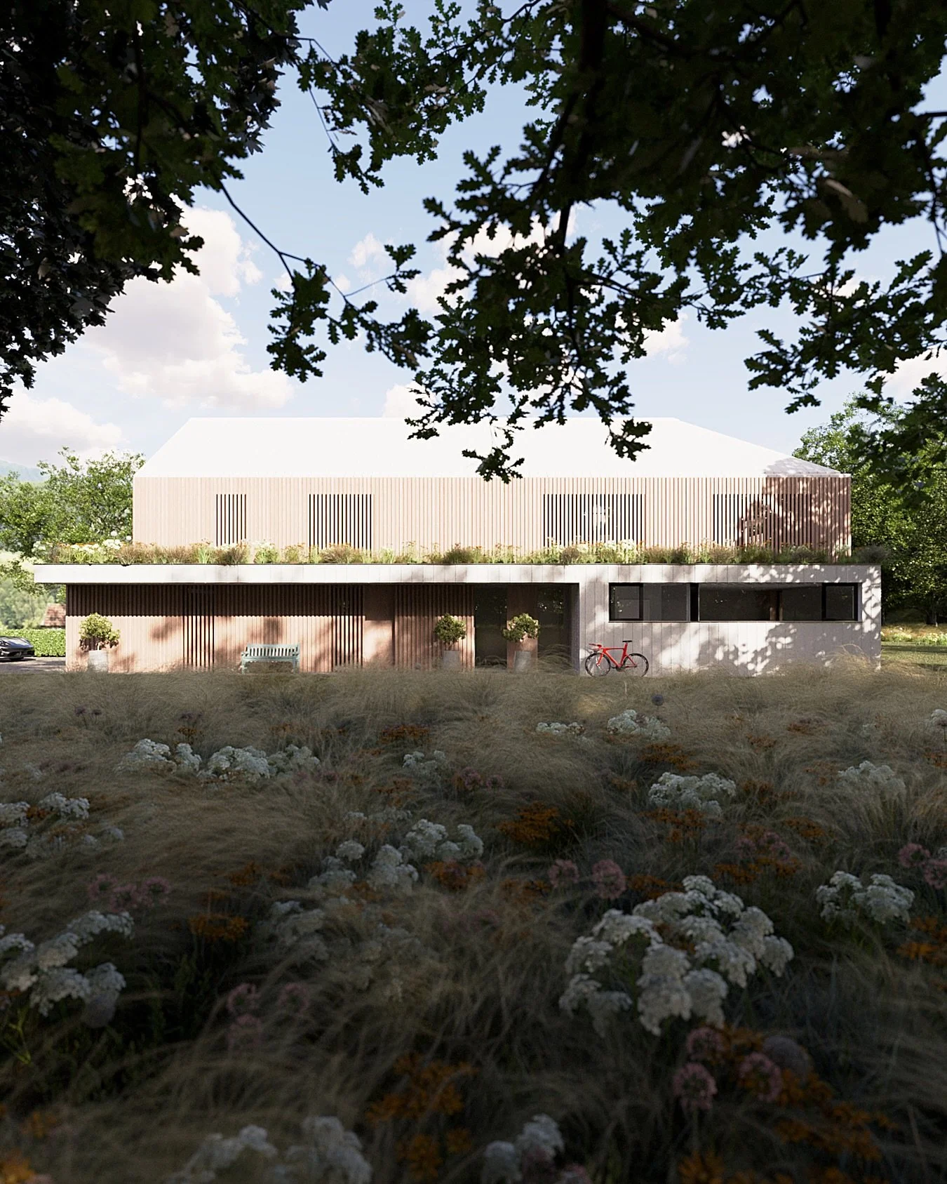 Vizualizace modern&iacute; rodinn&eacute;ho domu v harmonii s př&iacute;rodou. Vizualizace ztv&aacute;rňuje dvoupodlažn&iacute; rodinn&yacute; dům s minimalistickou architekturou a čist&yacute;mi liniemi. Autor projektu: Červenka Architects #architek