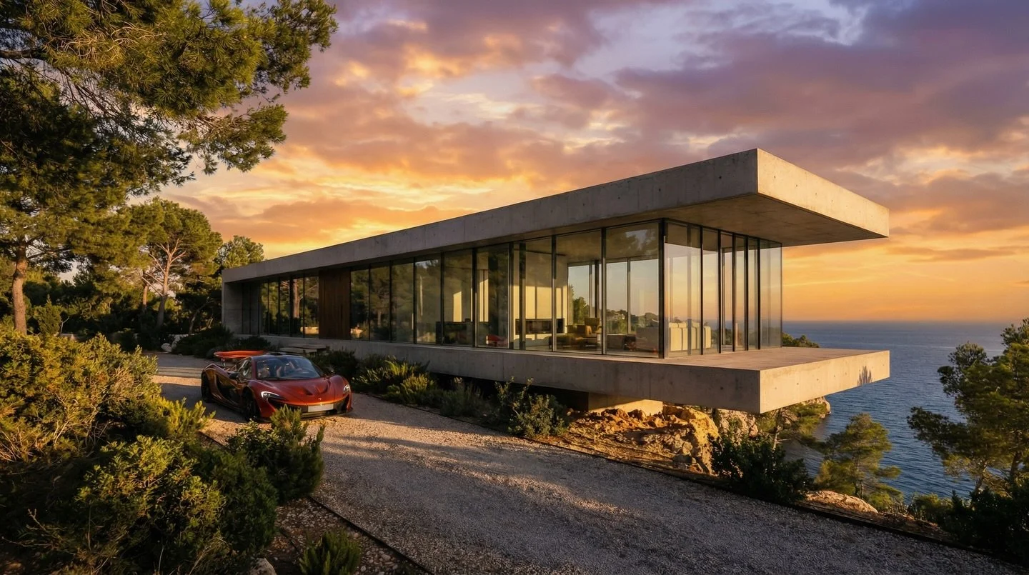 Tam, kde sk&aacute;la pad&aacute; do moře. 🌊
Beton, sklo a v&yacute;hled, kter&yacute; si pamatujete cel&yacute; život. Tato vila se nevejde do krajiny &mdash; ovl&aacute;d&aacute; ji. #archviz #3dvizualizace #modernibydleni #exterier #aivizualizace