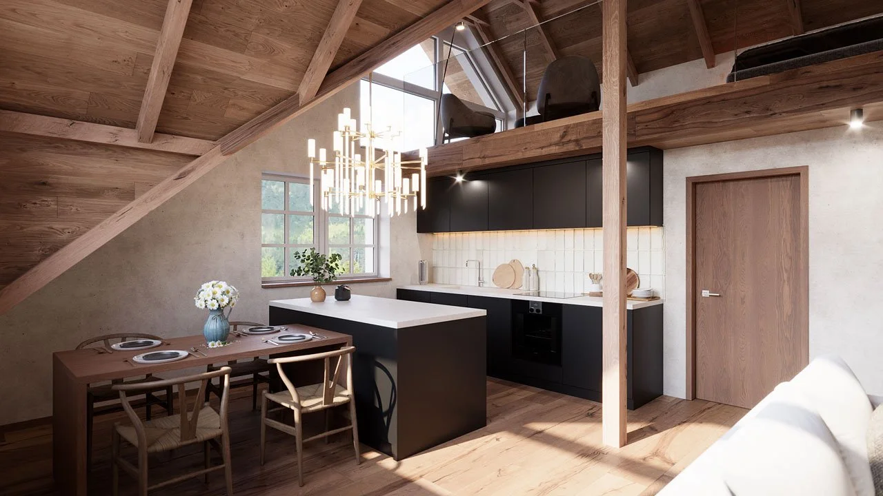 Vizualizace interiéru horského apartmánu