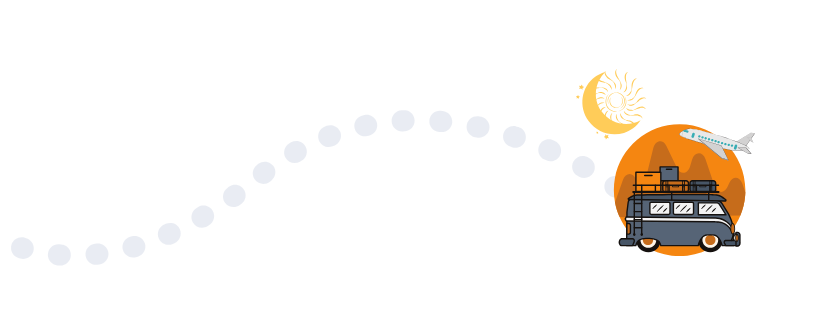 A cartoon illustration showing travel from Earth to Mars, with a planetary line of travel, a sun, a rocket, a planet with surface features, and a camera on a vehicle.