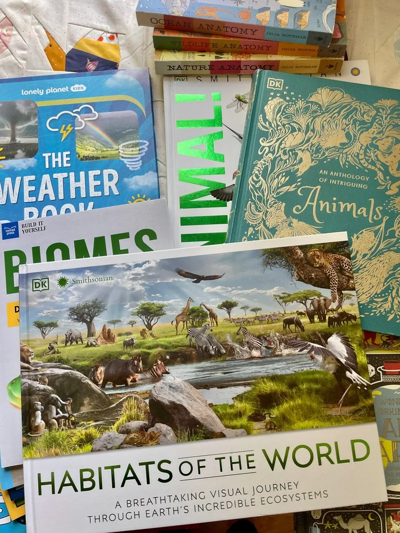 flat lay of biomes and habitats books