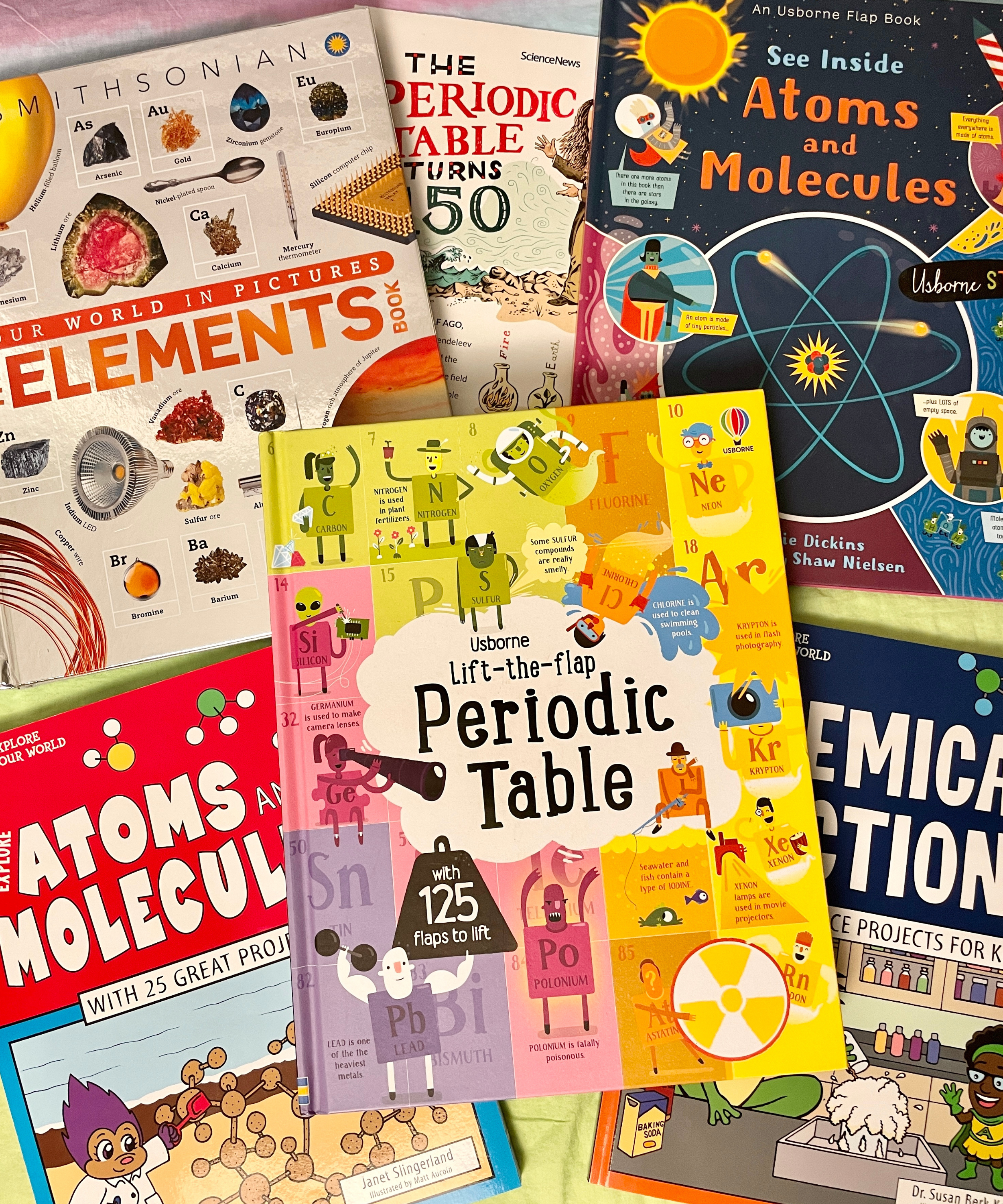 flat lay of chemistry picture books