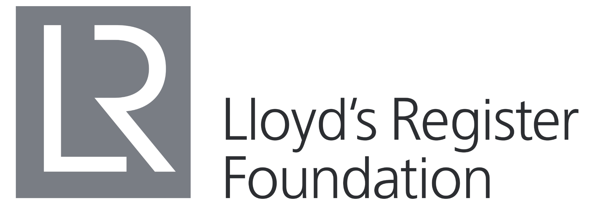 Lloyd's Register Foundation logo, featuring a stylized letter L and R in black on a gray background, with the foundation's name written beside it.