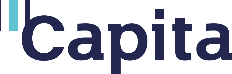 Capita logo. The logo features a stylized letter 'i' with a light blue bar on top and the word 'captain' in bold, dark blue letters.