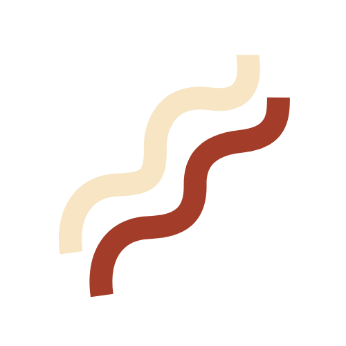 Two wavy lines, one cream-colored and one brick red.