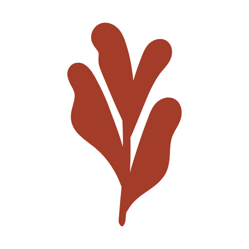 Stylised growing bloom in brick red.