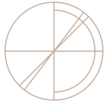 An abstract outline icon with geometric and diagonal lines across a circle shape.
